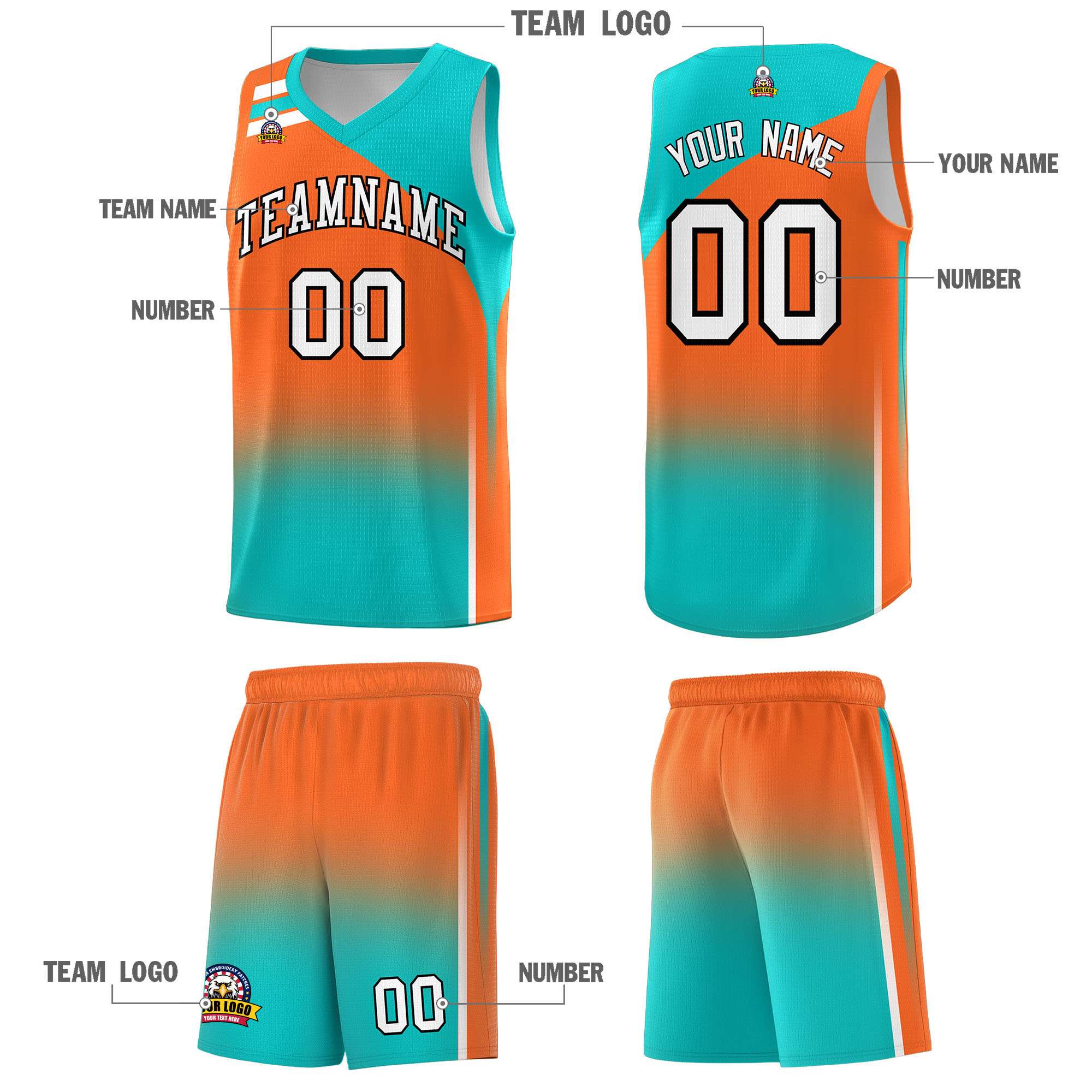 Custom Orange Aqua Gradient Fashion Sets Sports Uniform Basketball Jersey