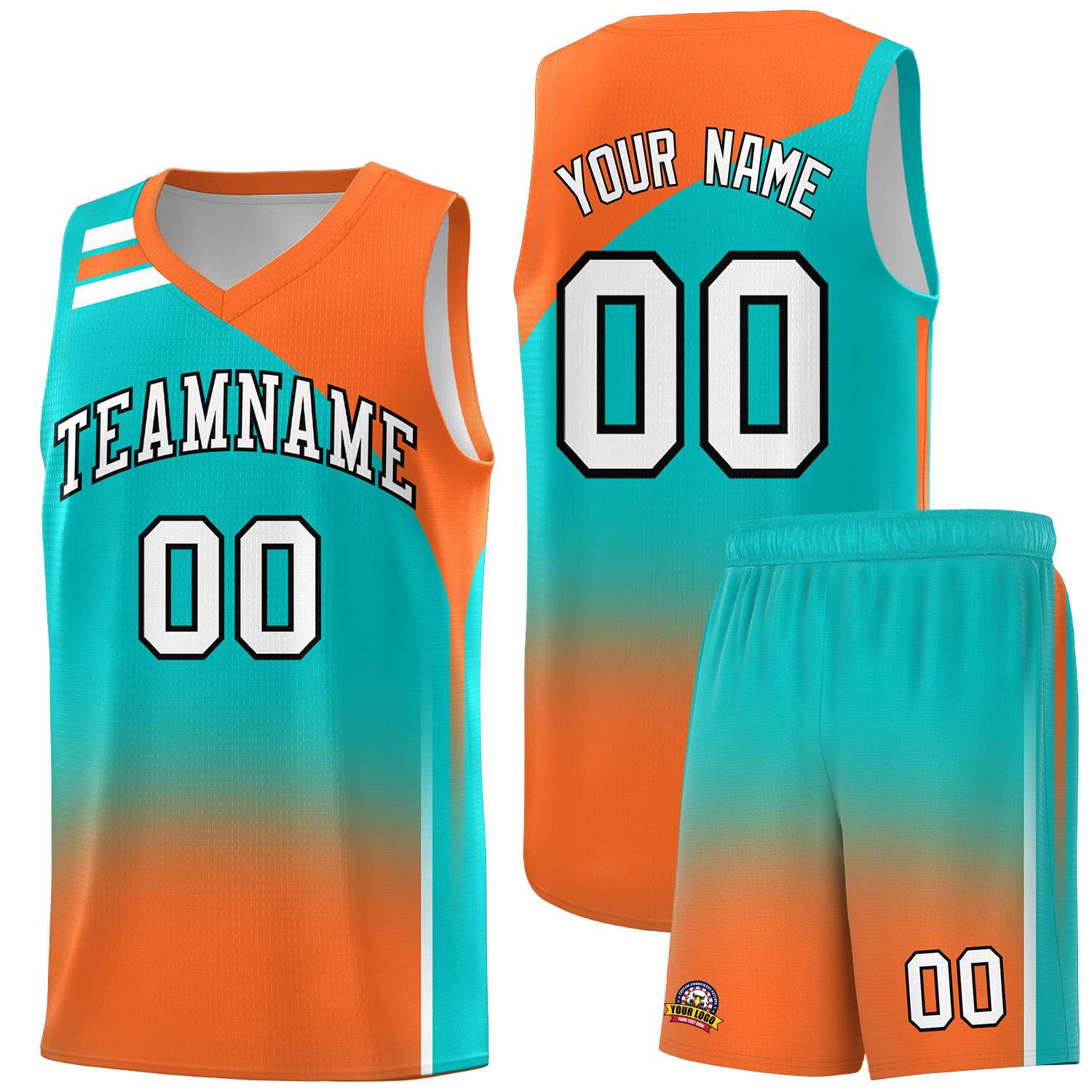 Custom Aqua Orange Gradient Fashion Sets Sports Uniform Basketball Jersey