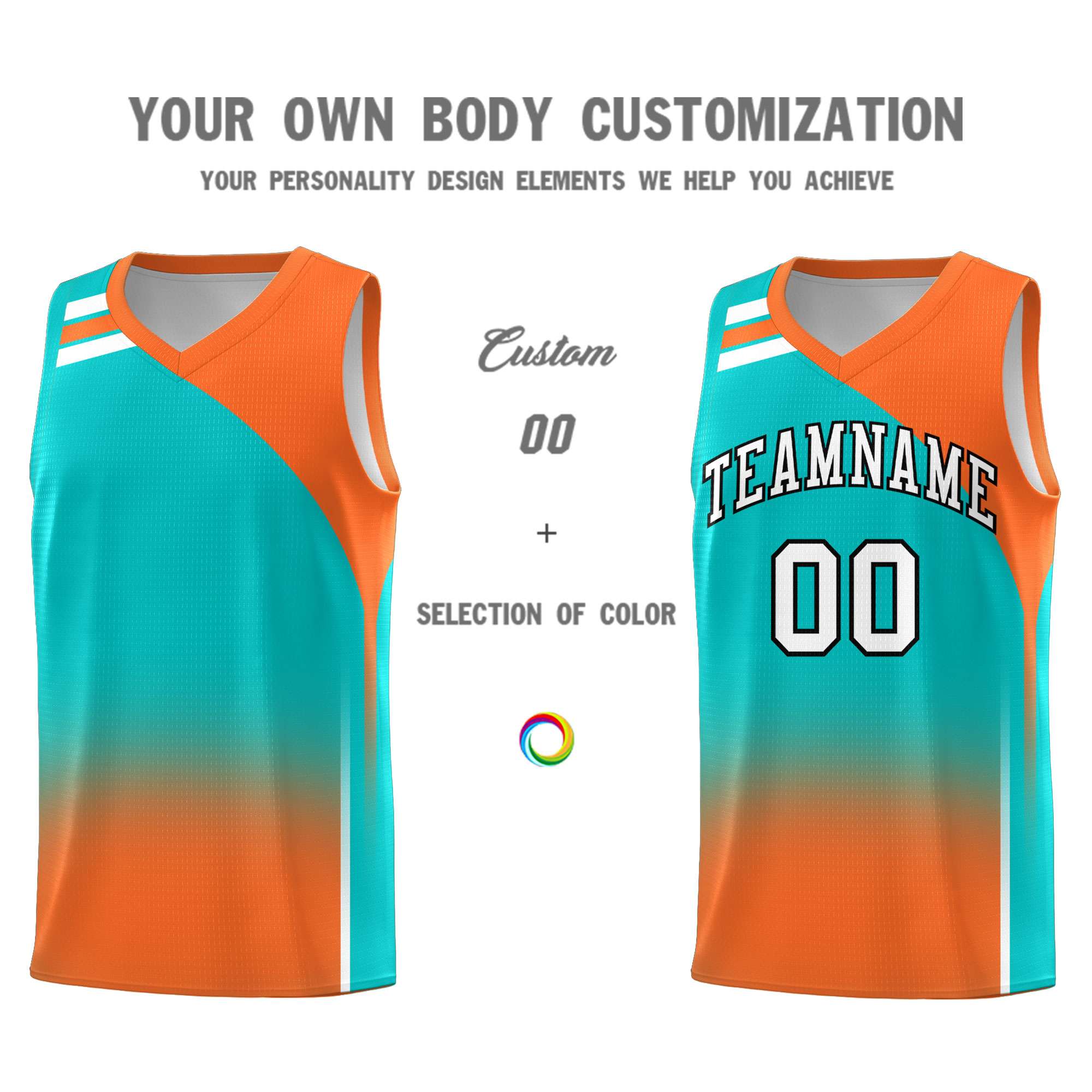 Custom Aqua Orange Gradient Fashion Sets Sports Uniform Basketball Jersey
