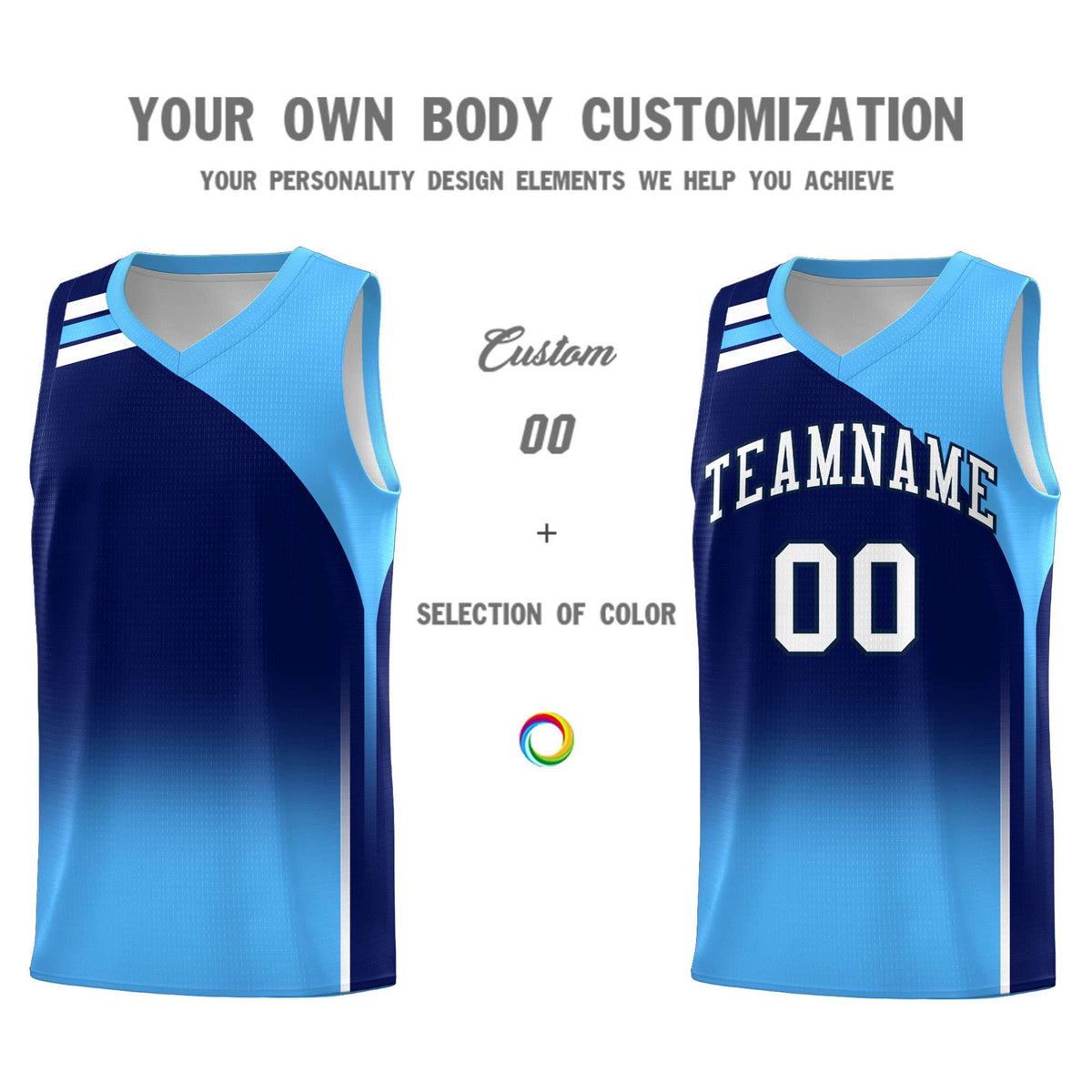 Custom Navy Powder Blue Gradient Fashion Sets Sports Uniform Basketball Jersey