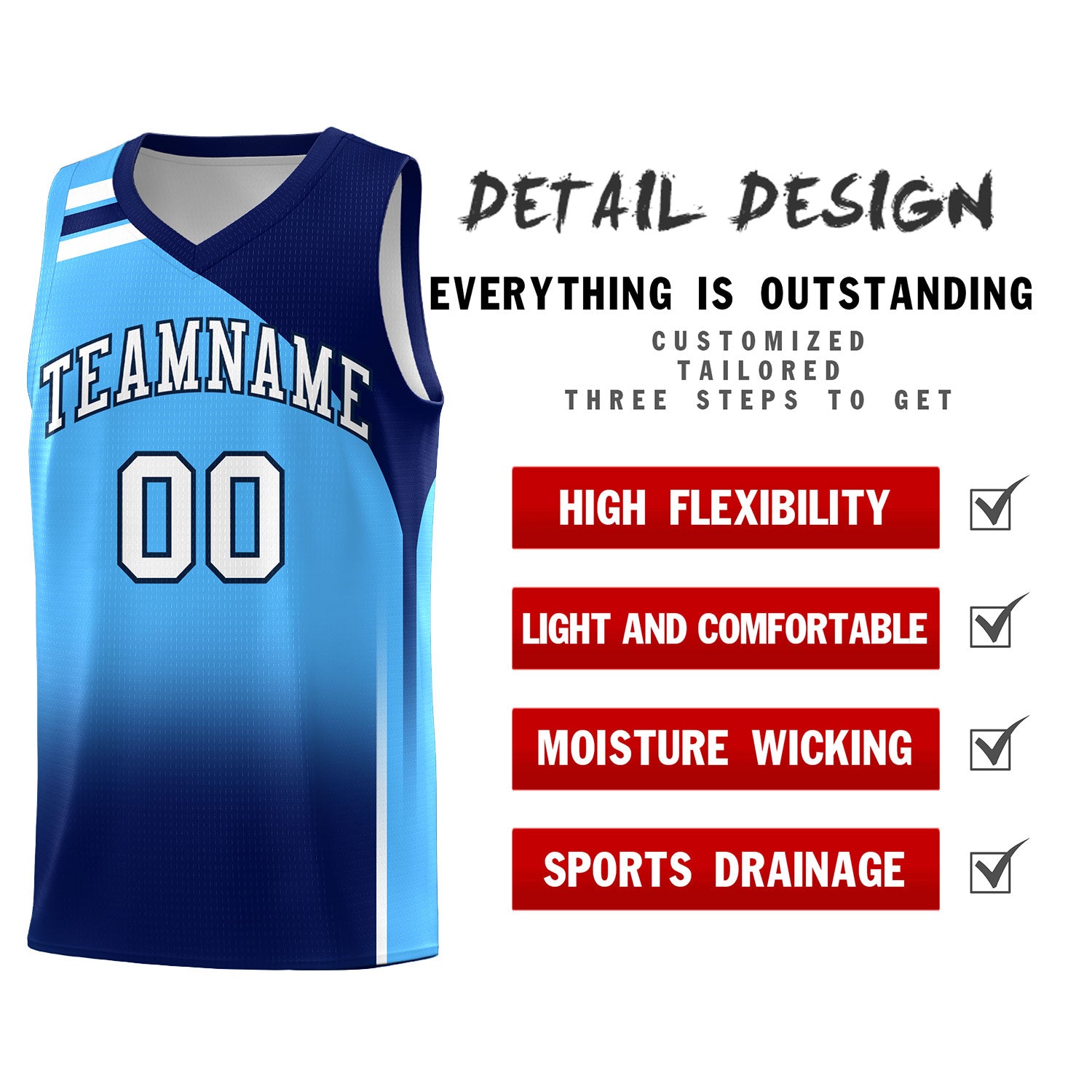 Custom Powder Blue Navy Gradient Fashion Sets Sports Uniform Basketball Jersey