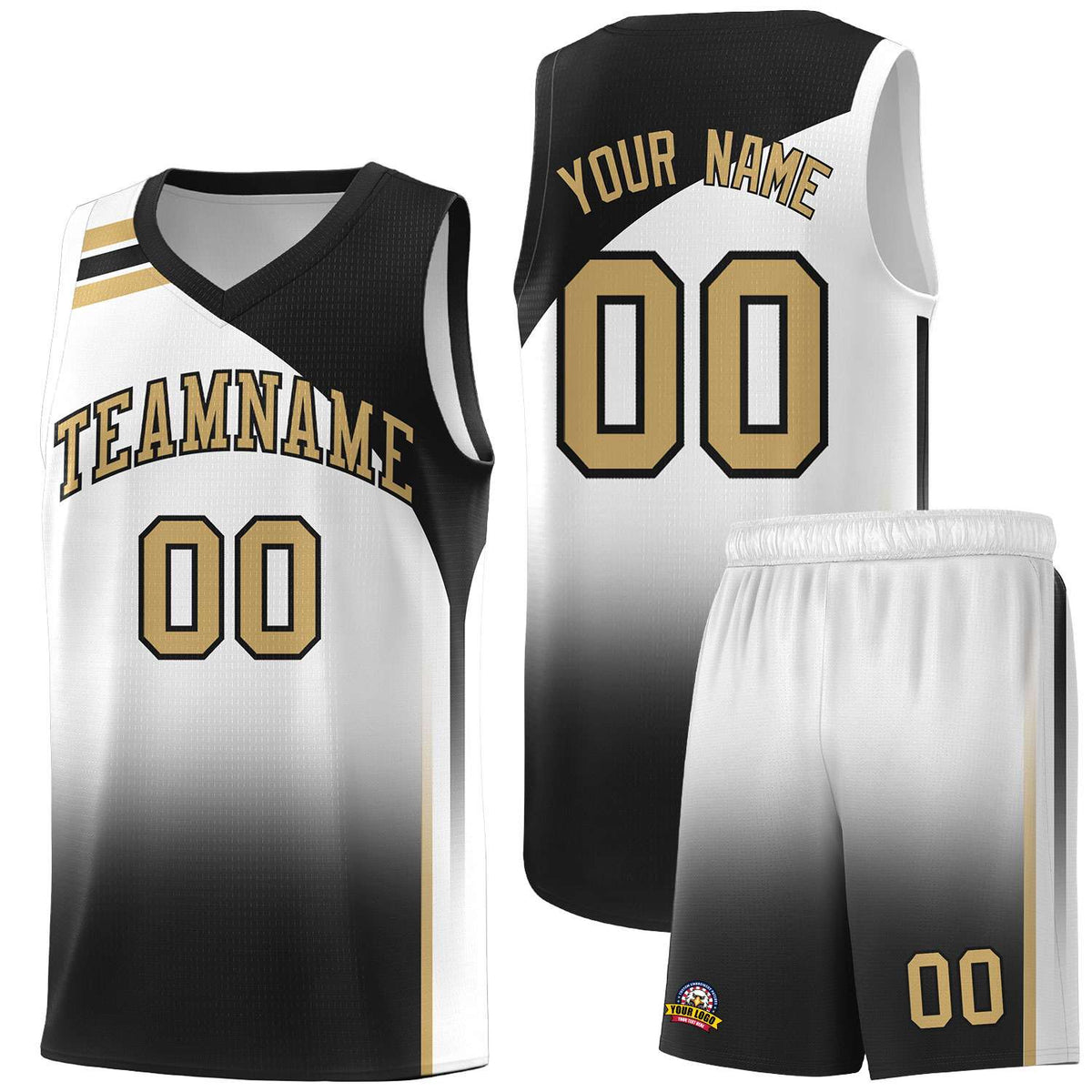 Custom White Black Gradient Fashion Sets Sports Uniform Basketball Jersey