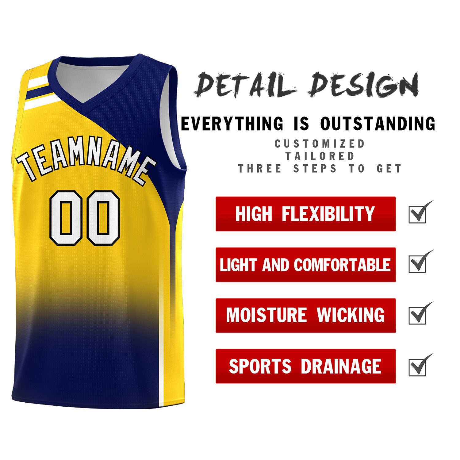 Custom Gold Navy Gradient Fashion Sets Sports Uniform Basketball Jersey