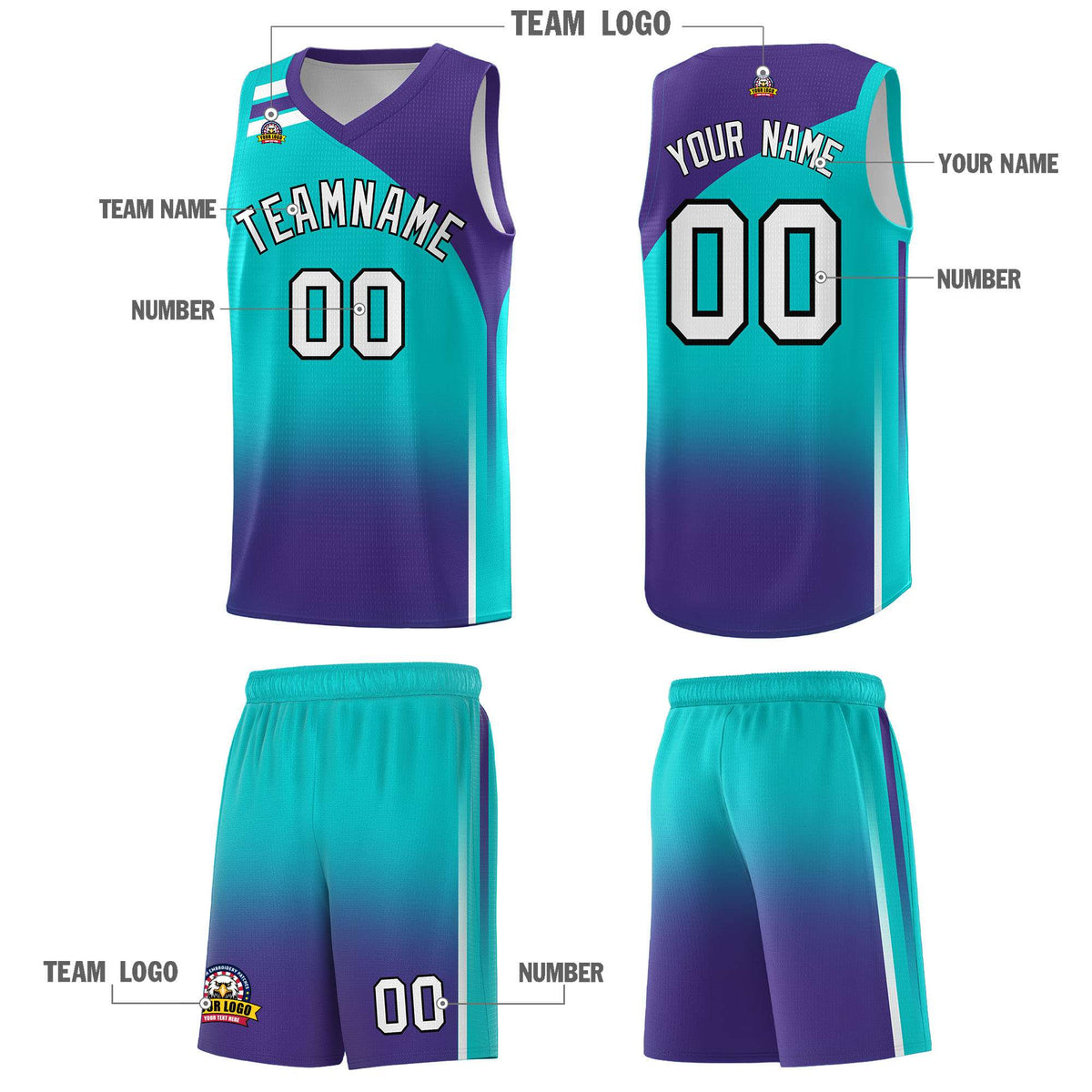 Custom Aqua Purple Gradient Fashion Sets Sports Uniform Basketball Jersey