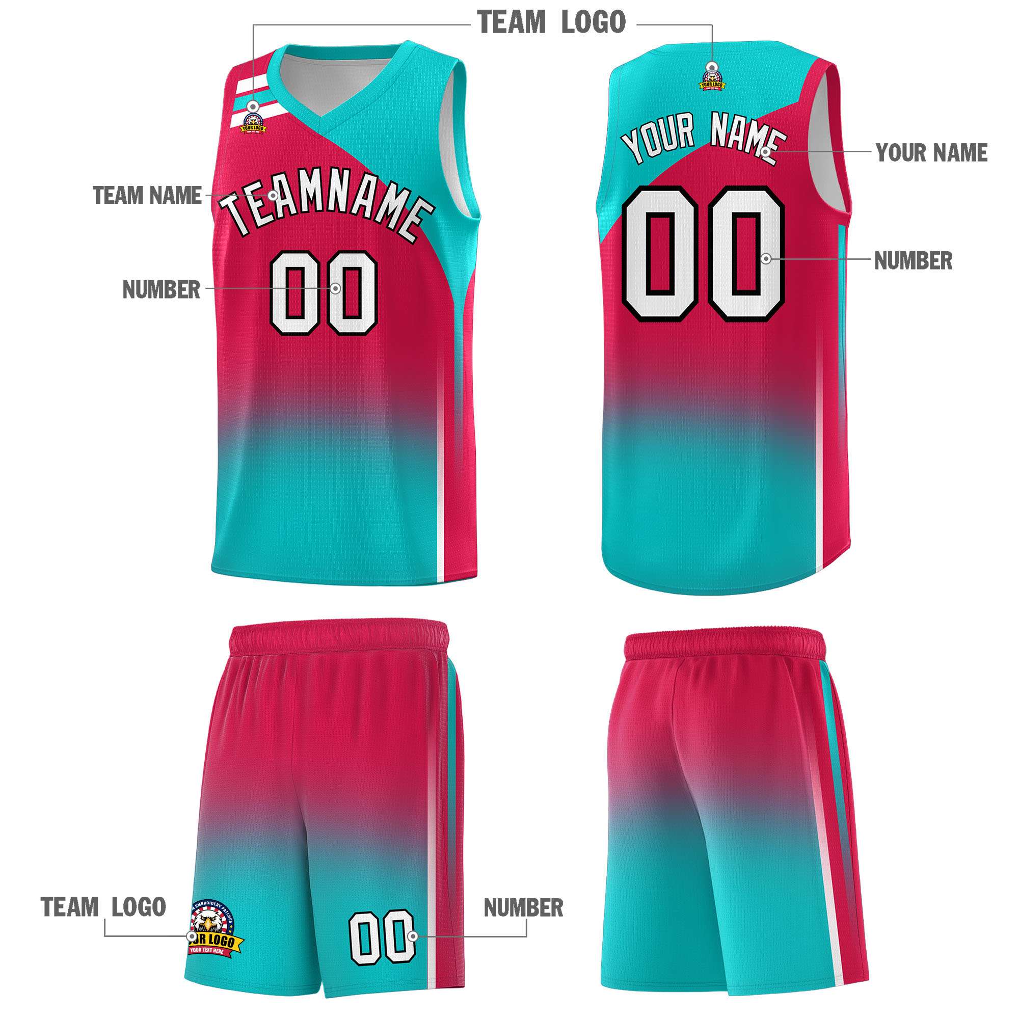 Custom Red Aqua Gradient Fashion Sets Sports Uniform Basketball Jersey
