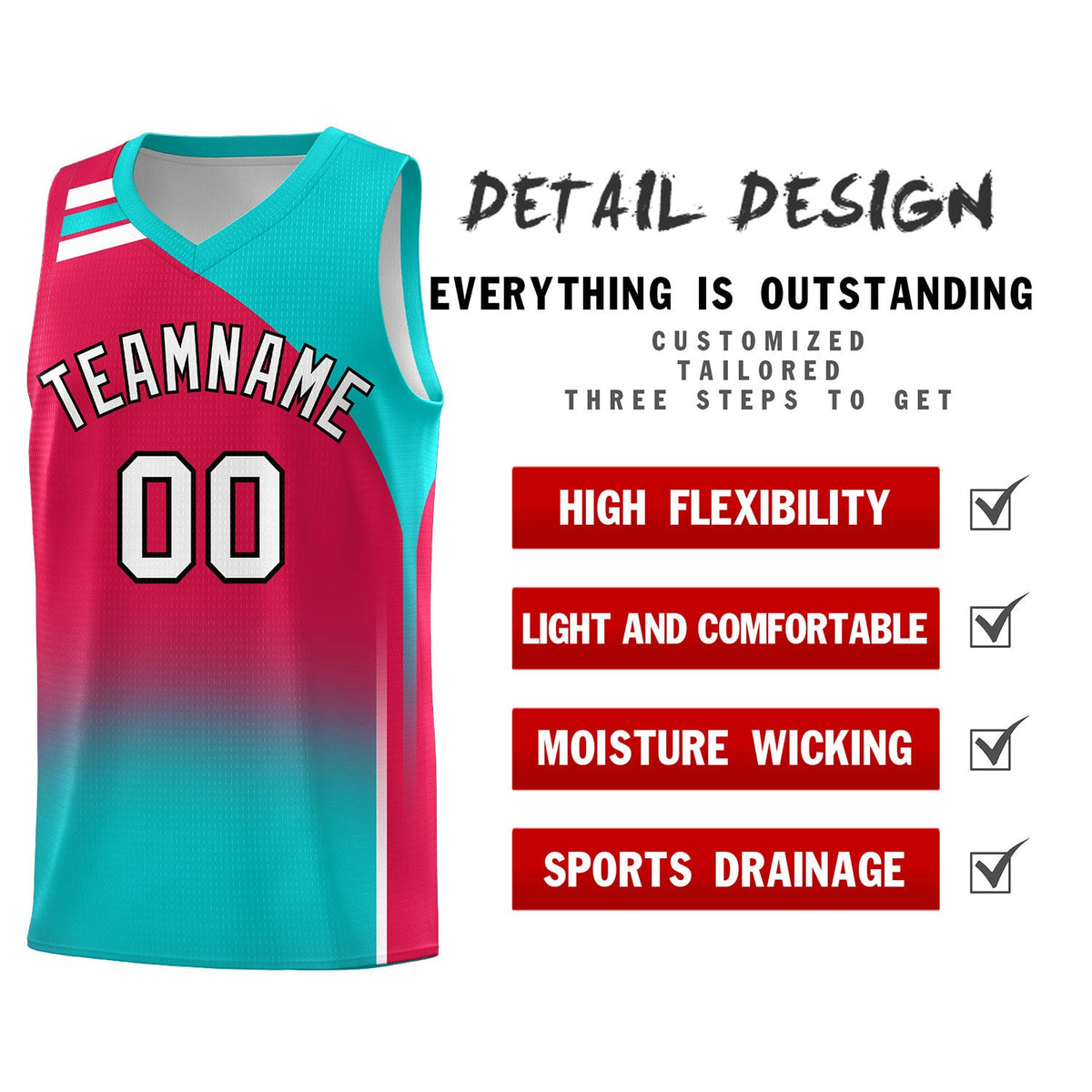 Custom Red Aqua Gradient Fashion Sets Sports Uniform Basketball Jersey