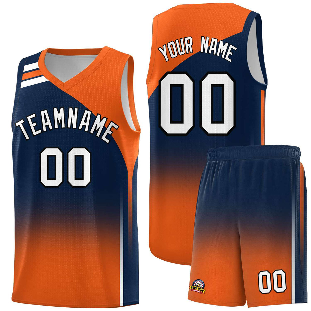 Custom Navy Orange Gradient Fashion Sets Sports Uniform Basketball Jersey