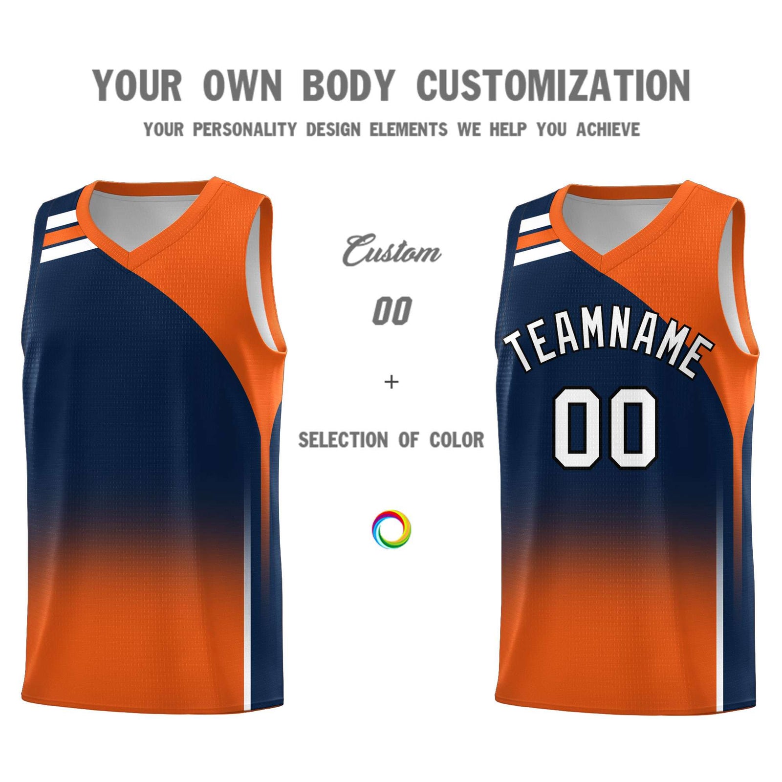 Custom Navy Orange Gradient Fashion Sets Sports Uniform Basketball Jersey