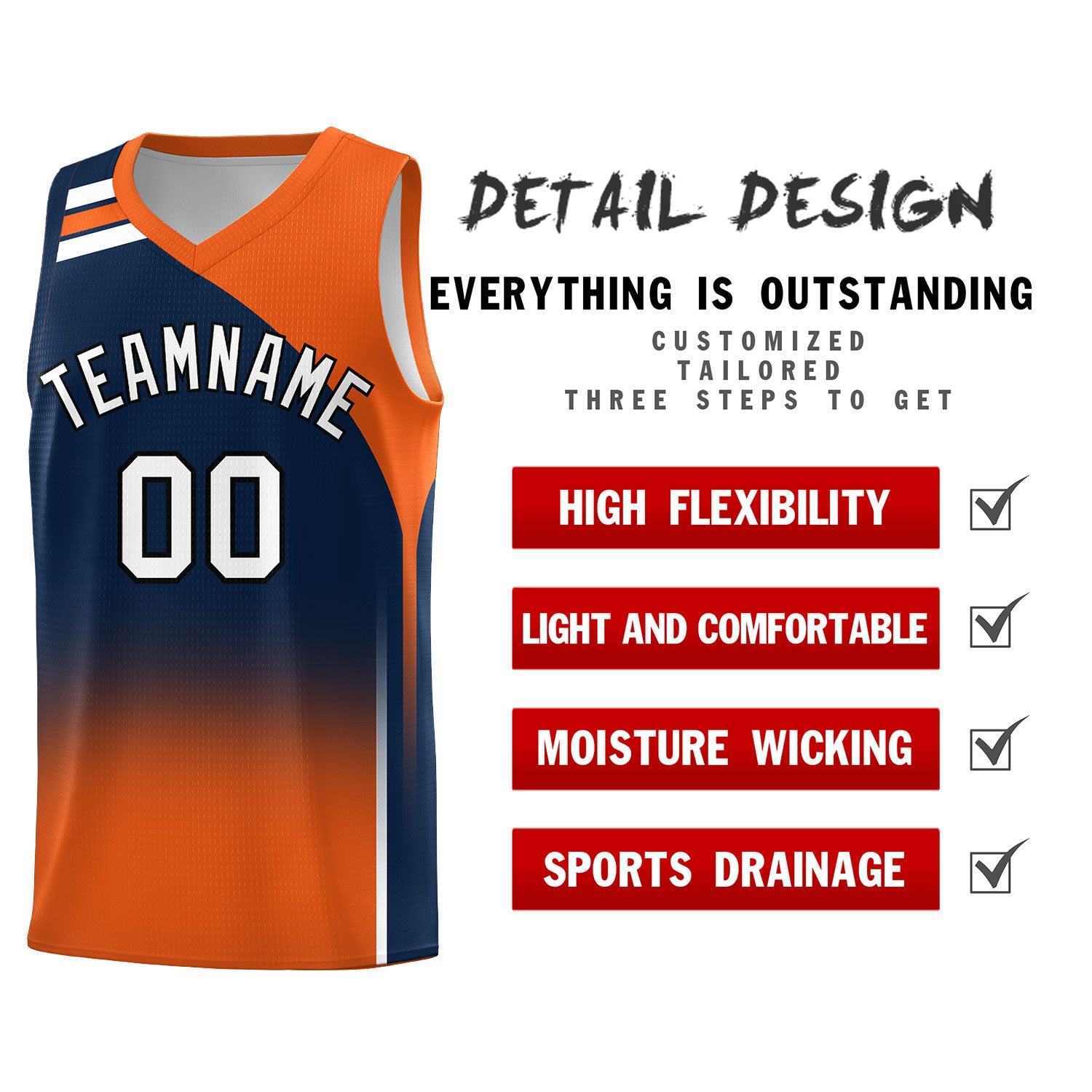 Custom Navy Orange Gradient Fashion Sets Sports Uniform Basketball Jersey