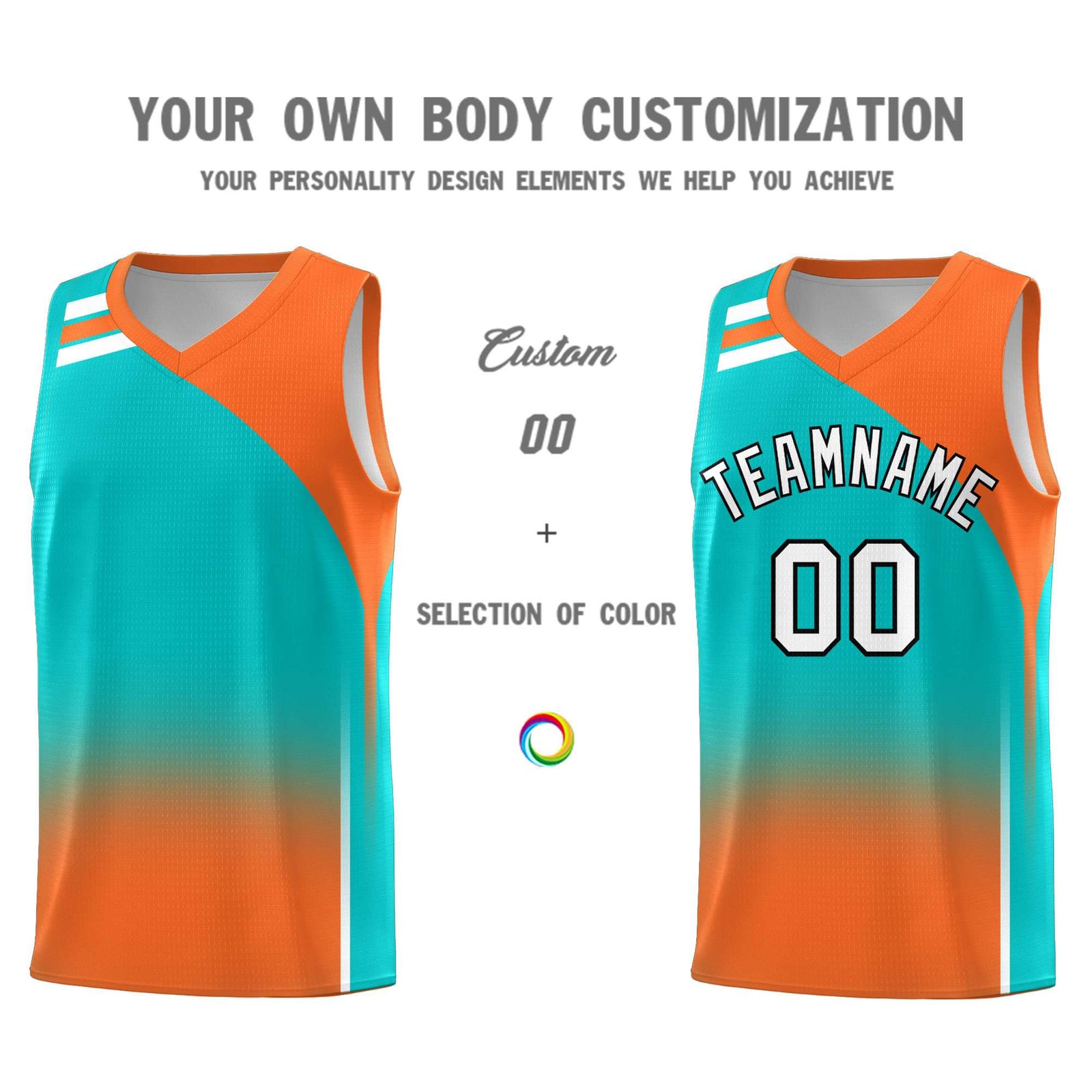 Custom Aqua Orange Gradient Fashion Sets Sports Uniform Basketball Jersey