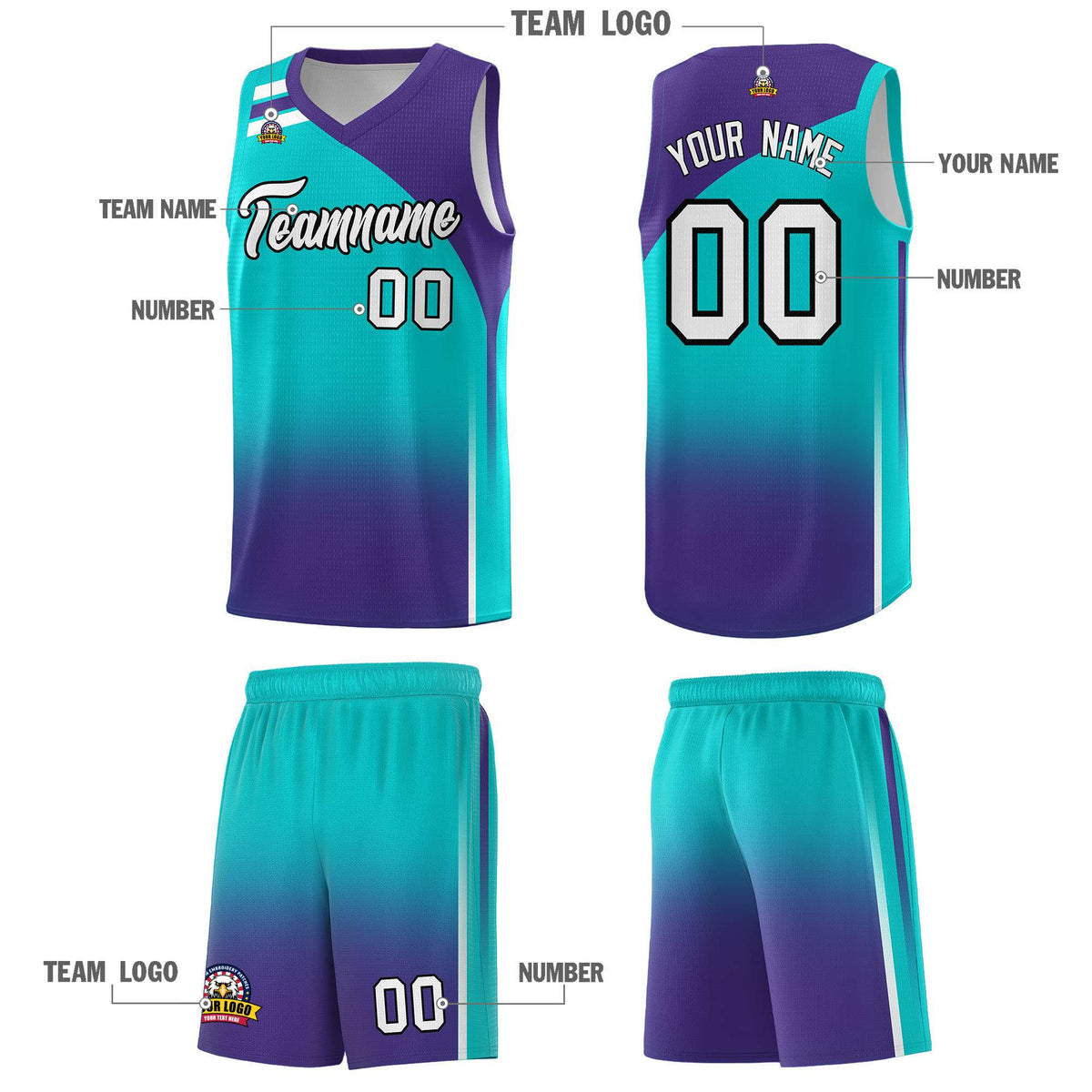 Custom Aqua Purple Gradient Fashion Sets Sports Uniform Basketball Jersey