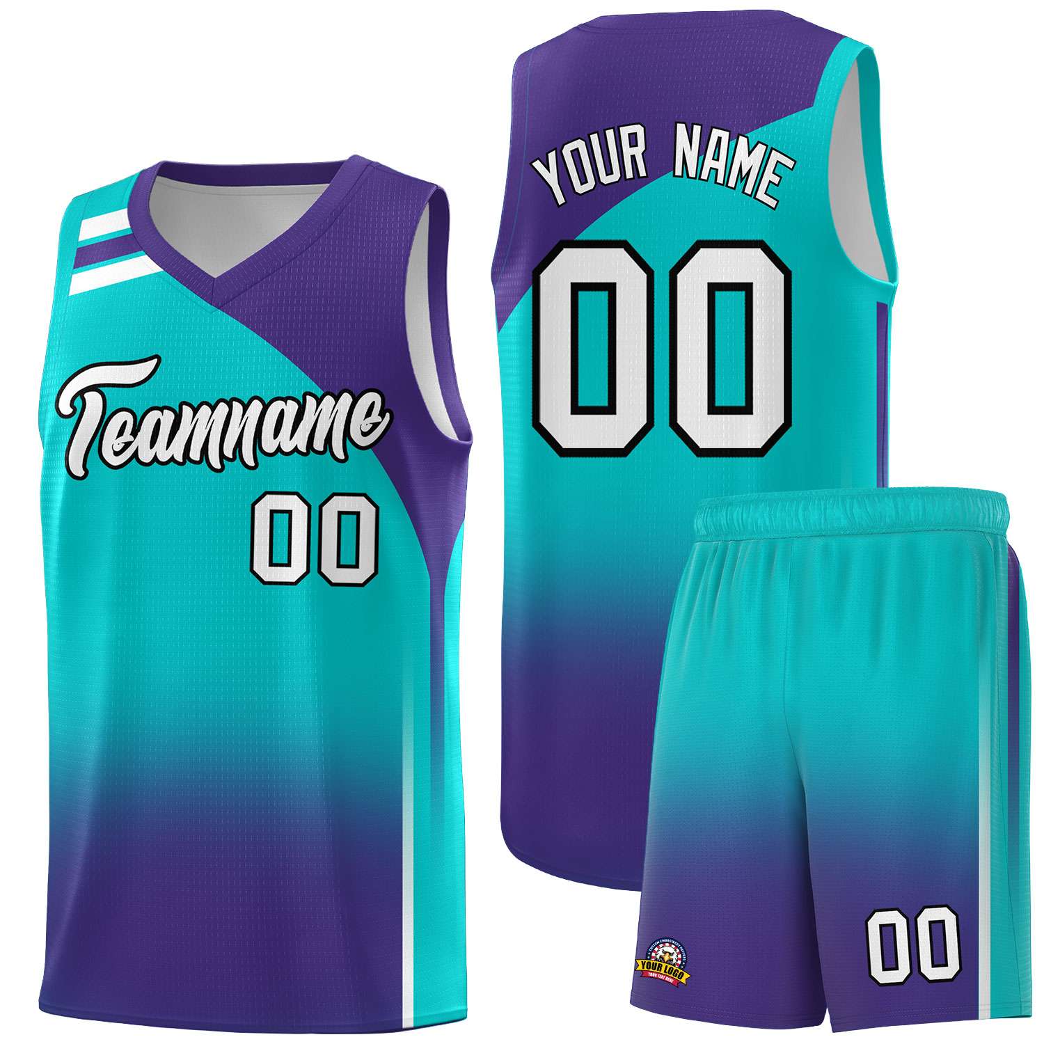 Custom Aqua Purple Gradient Fashion Sets Sports Uniform Basketball Jersey