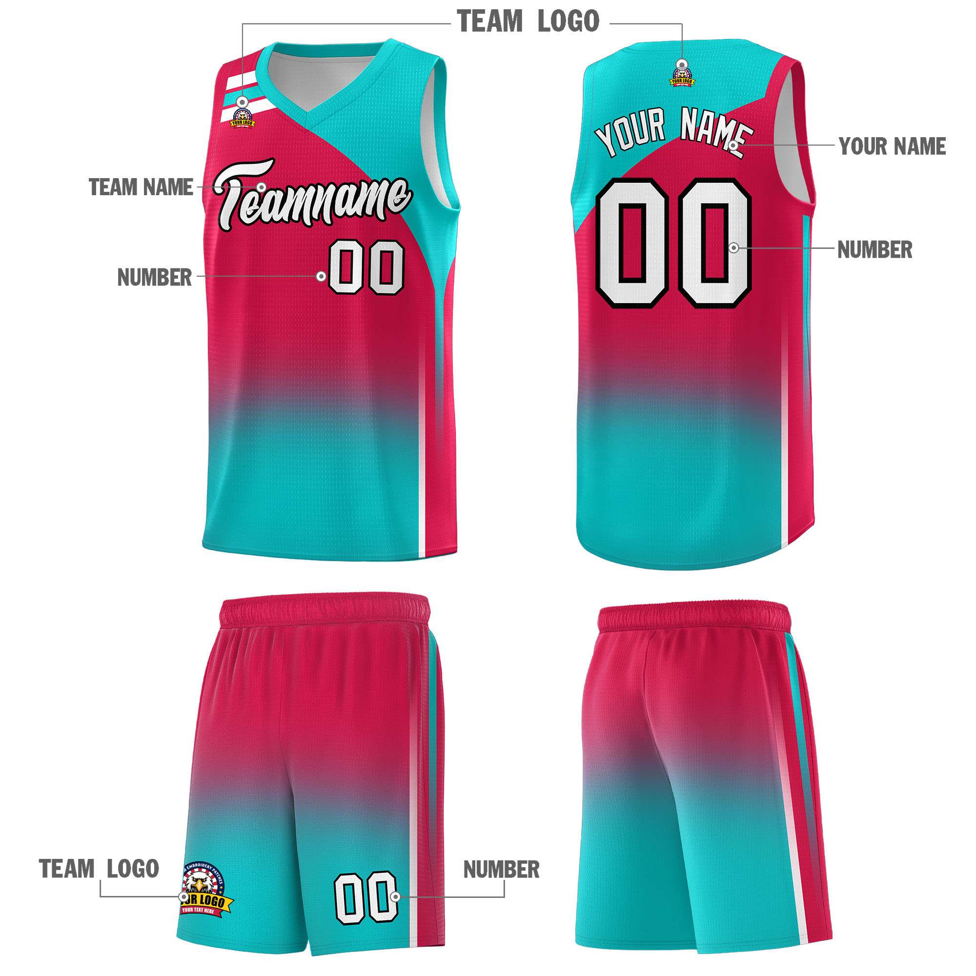 Custom Red Aqua Gradient Fashion Sets Sports Uniform Basketball Jersey