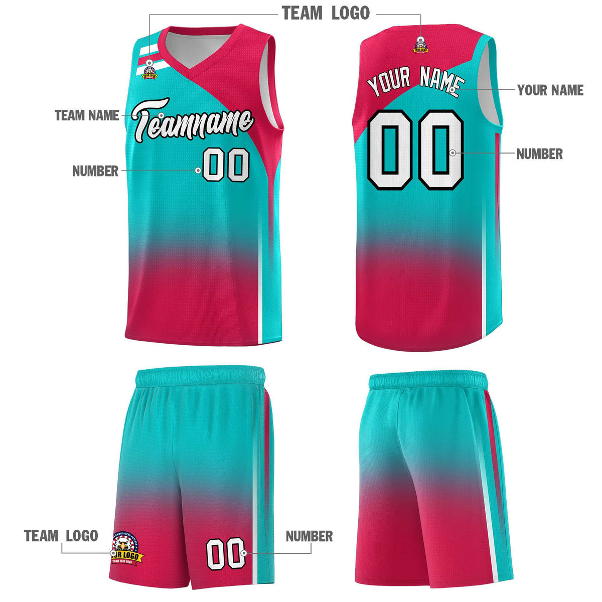 Custom Aqua Red Gradient Fashion Sets Sports Uniform Basketball Jersey