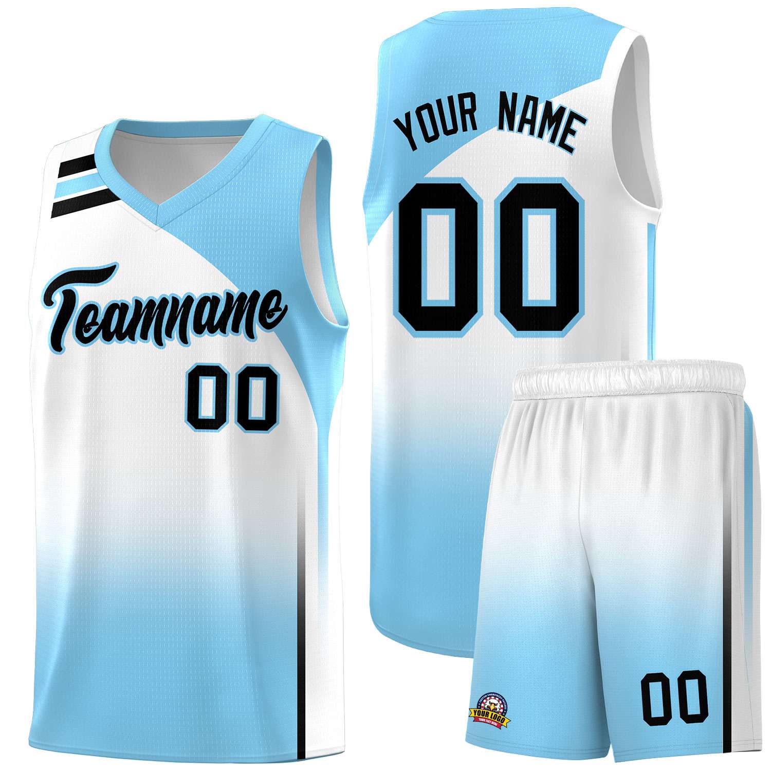 Custom Light Blue White Gradient Fashion Sets Sports Uniform Basketball Jersey