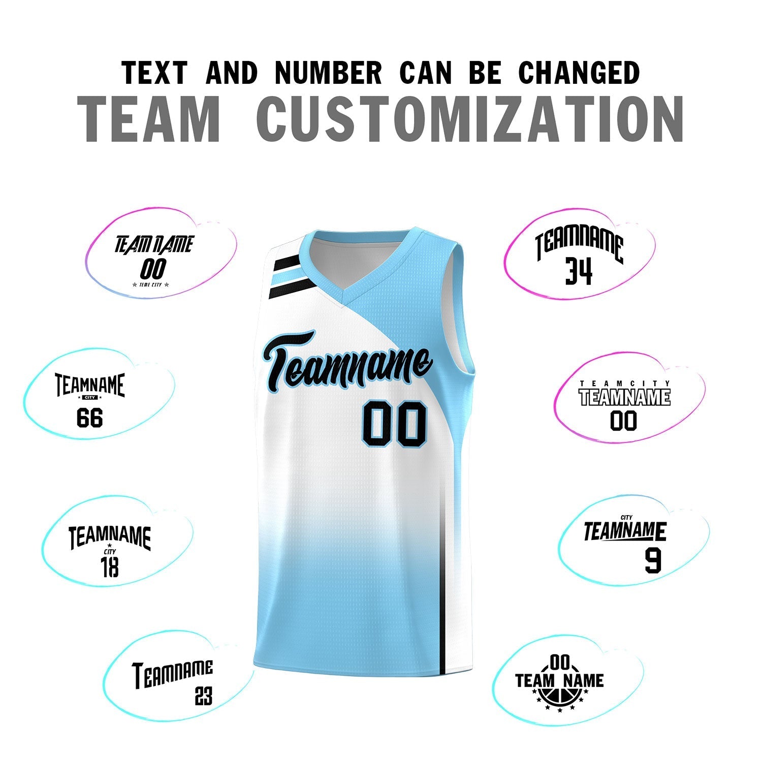 Custom Light Blue White Gradient Fashion Sets Sports Uniform Basketball Jersey