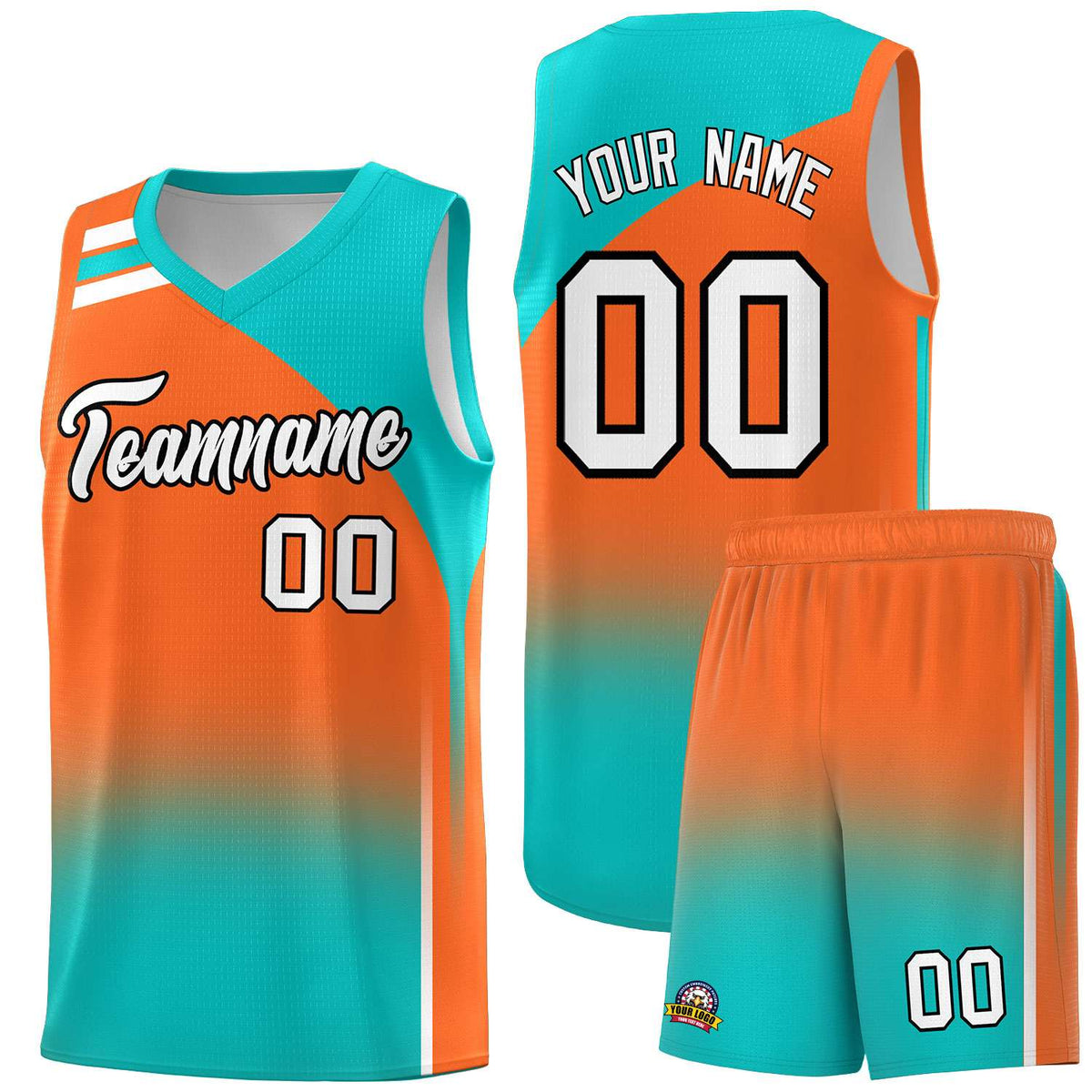 Custom Orange Aqua Gradient Fashion Sets Sports Uniform Basketball Jersey