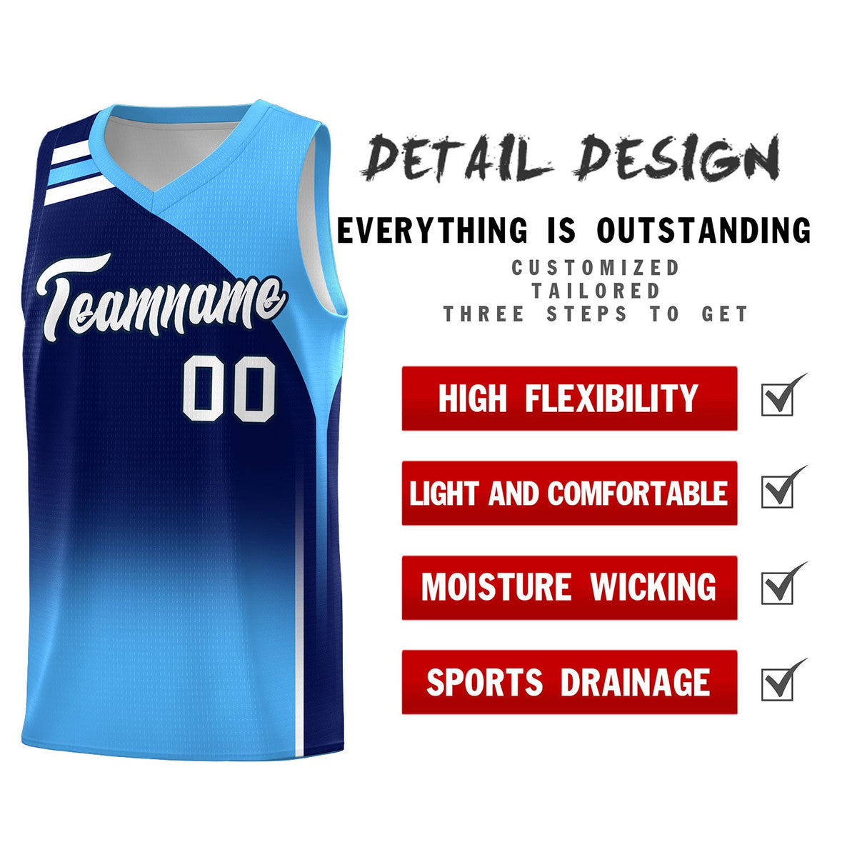 Custom Navy Powder Blue Gradient Fashion Sets Sports Uniform Basketball Jersey