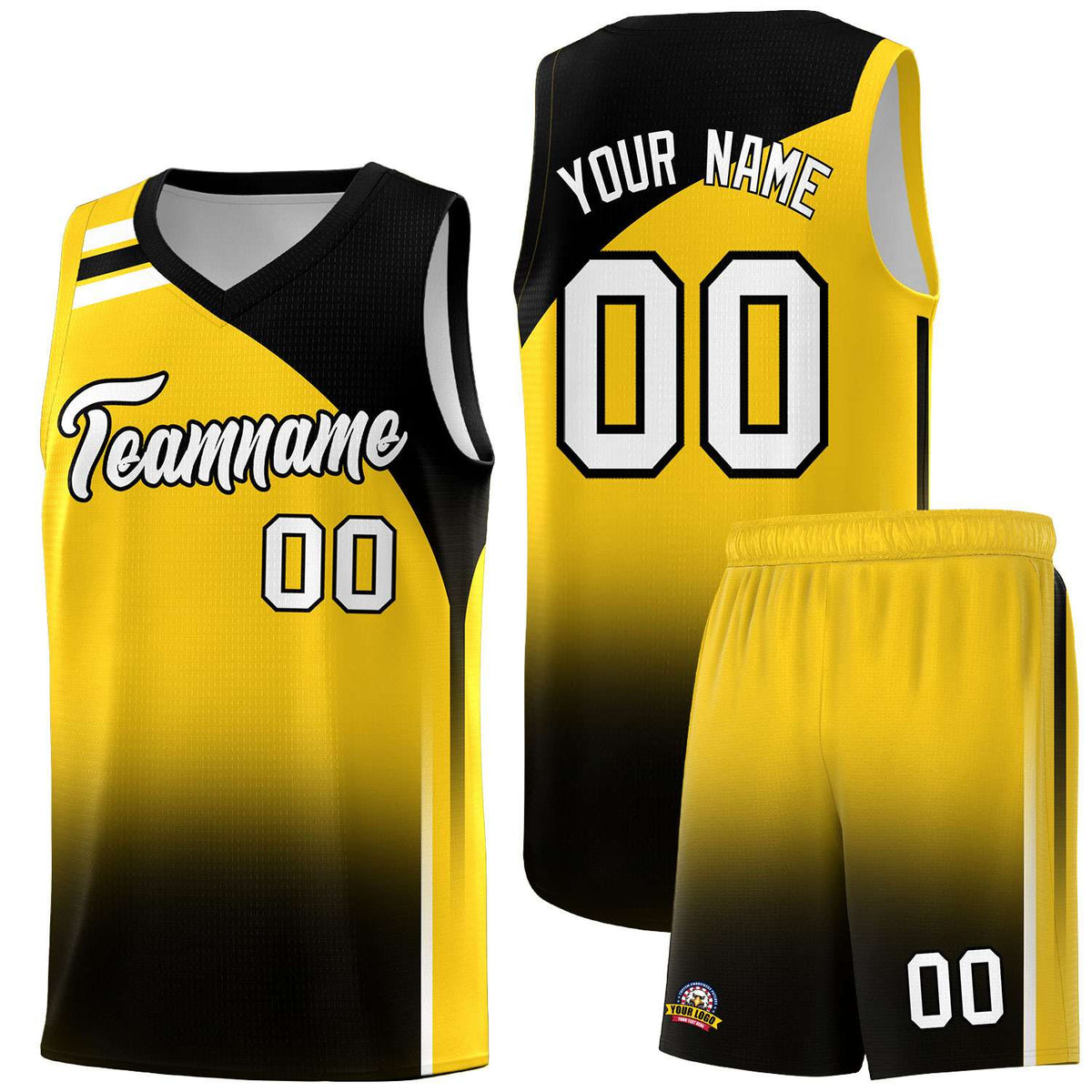 Custom Gold Black Gradient Fashion Sets Sports Uniform Basketball Jersey