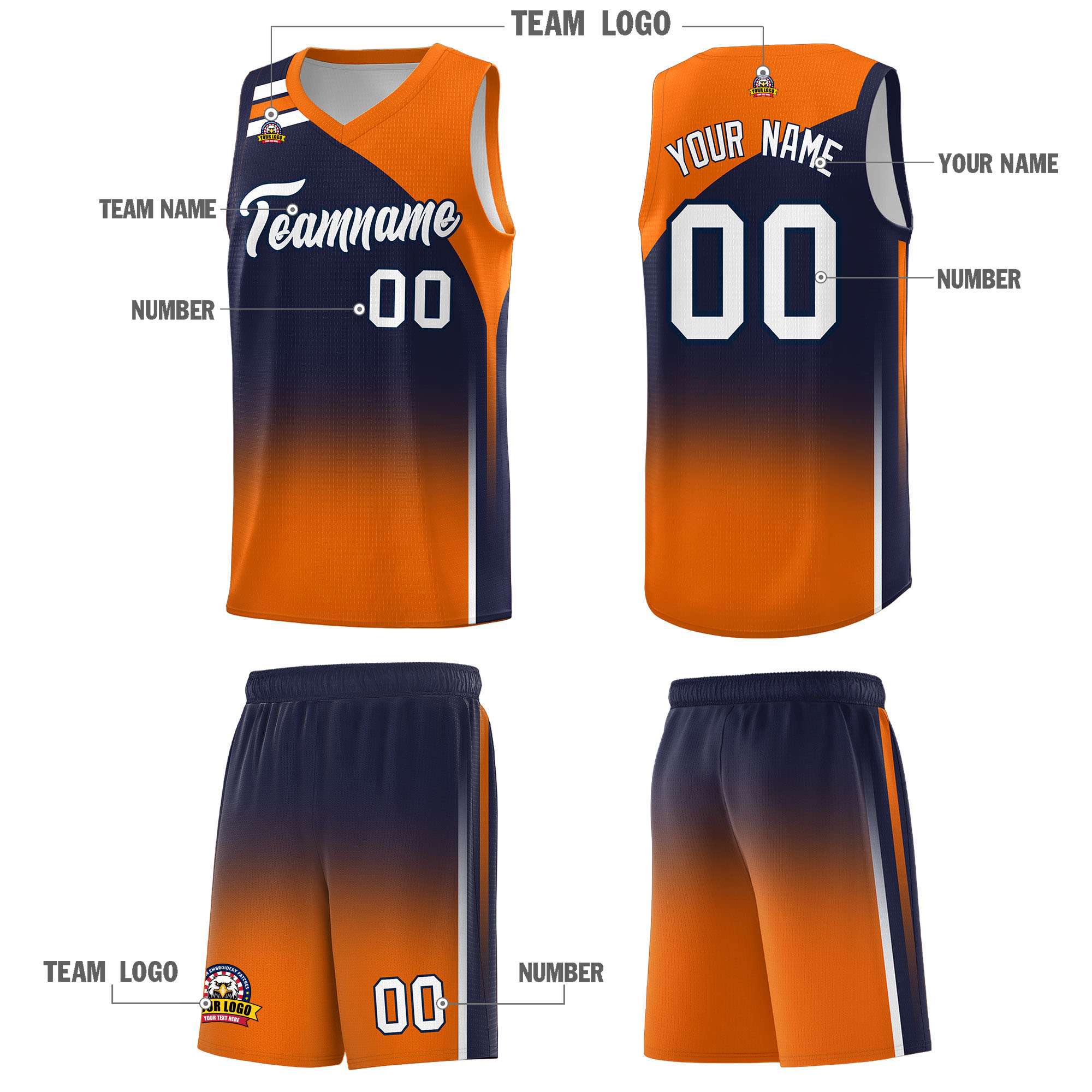 Custom Navy Orange Gradient Fashion Sets Sports Uniform Basketball Jersey