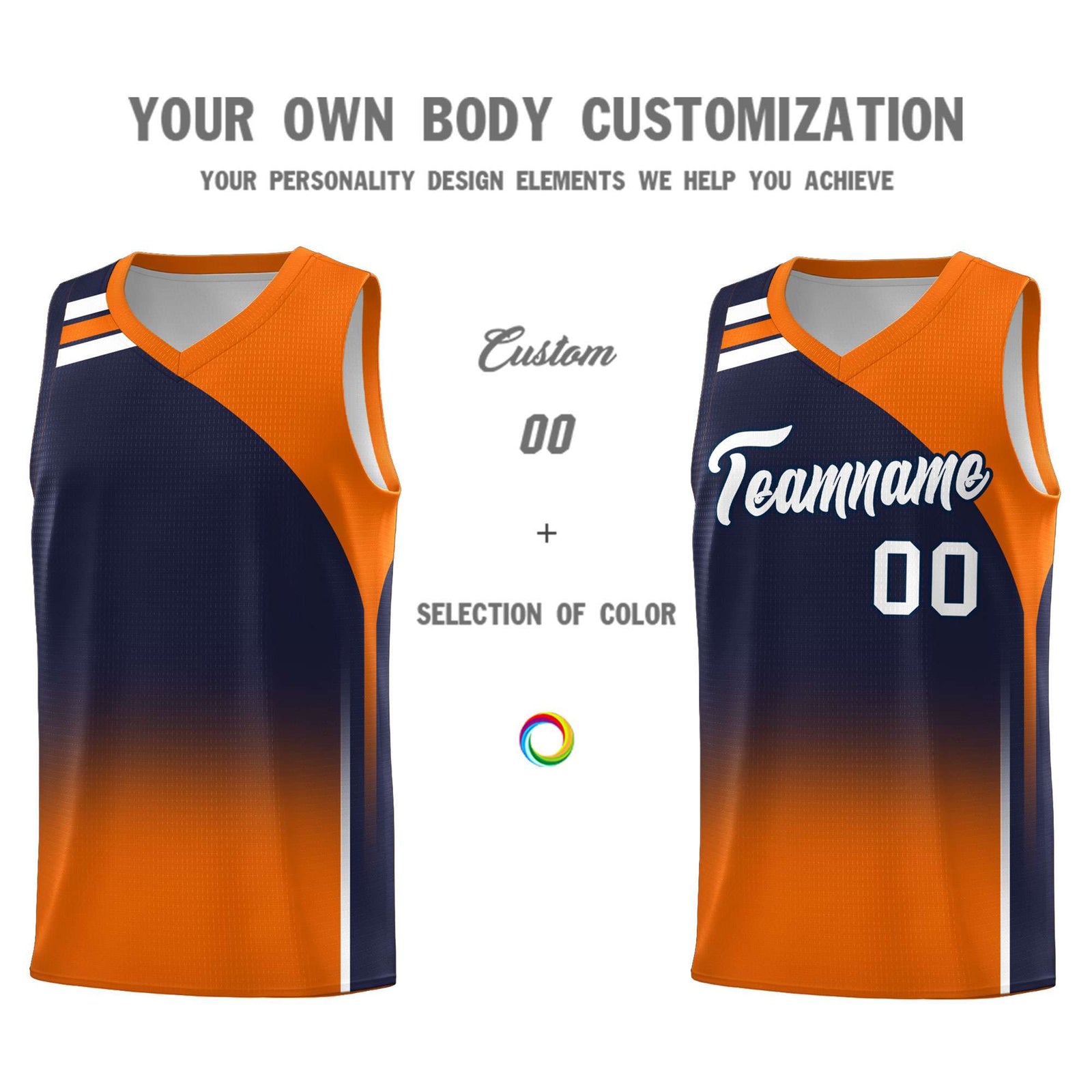 Custom Navy Orange Gradient Fashion Sets Sports Uniform Basketball Jersey