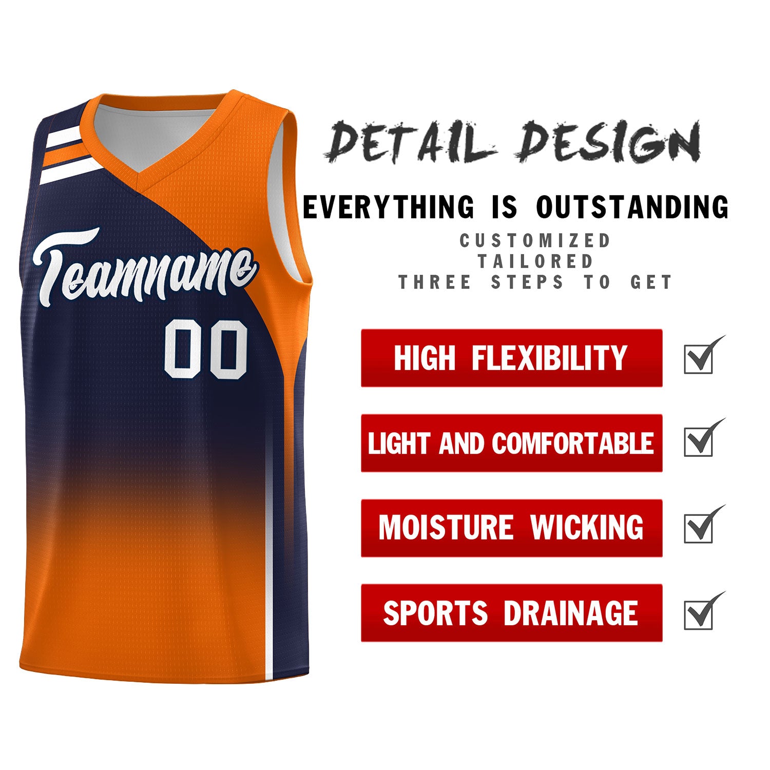 Custom Navy Orange Gradient Fashion Sets Sports Uniform Basketball Jersey