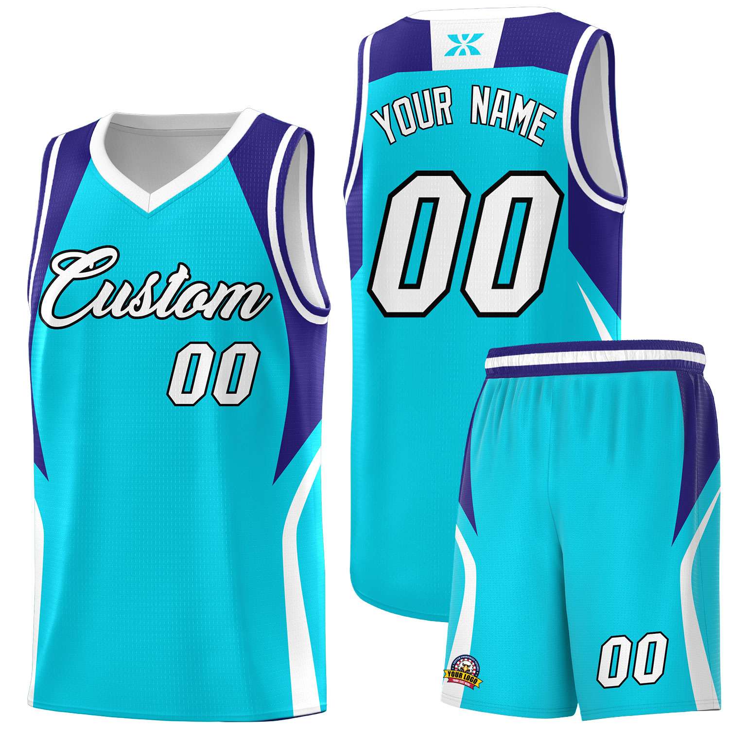 Custom Sky Blue Royal and White Color Block Sports Uniform Basketball Jersey