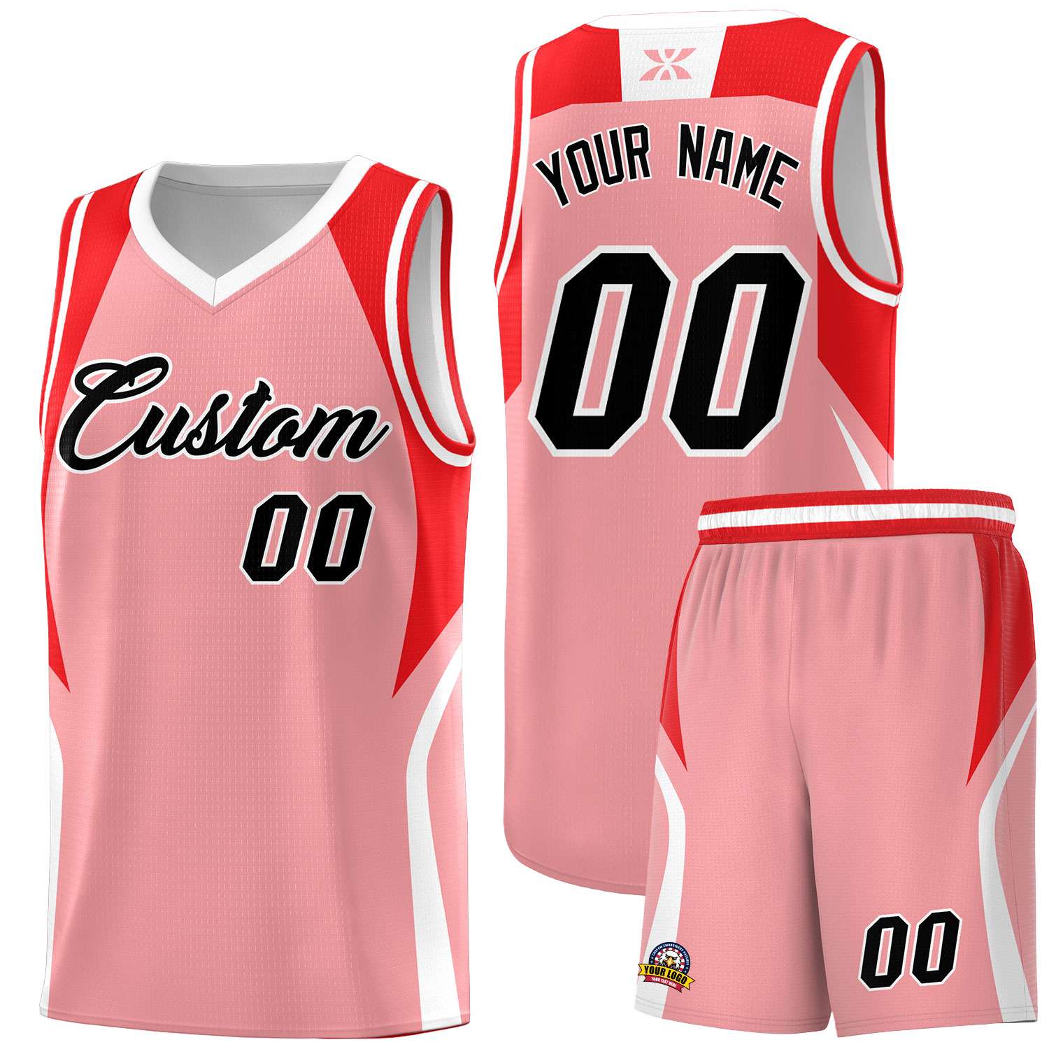 Custom Light Pink Red and White Color Block Sports Uniform Basketball Jersey