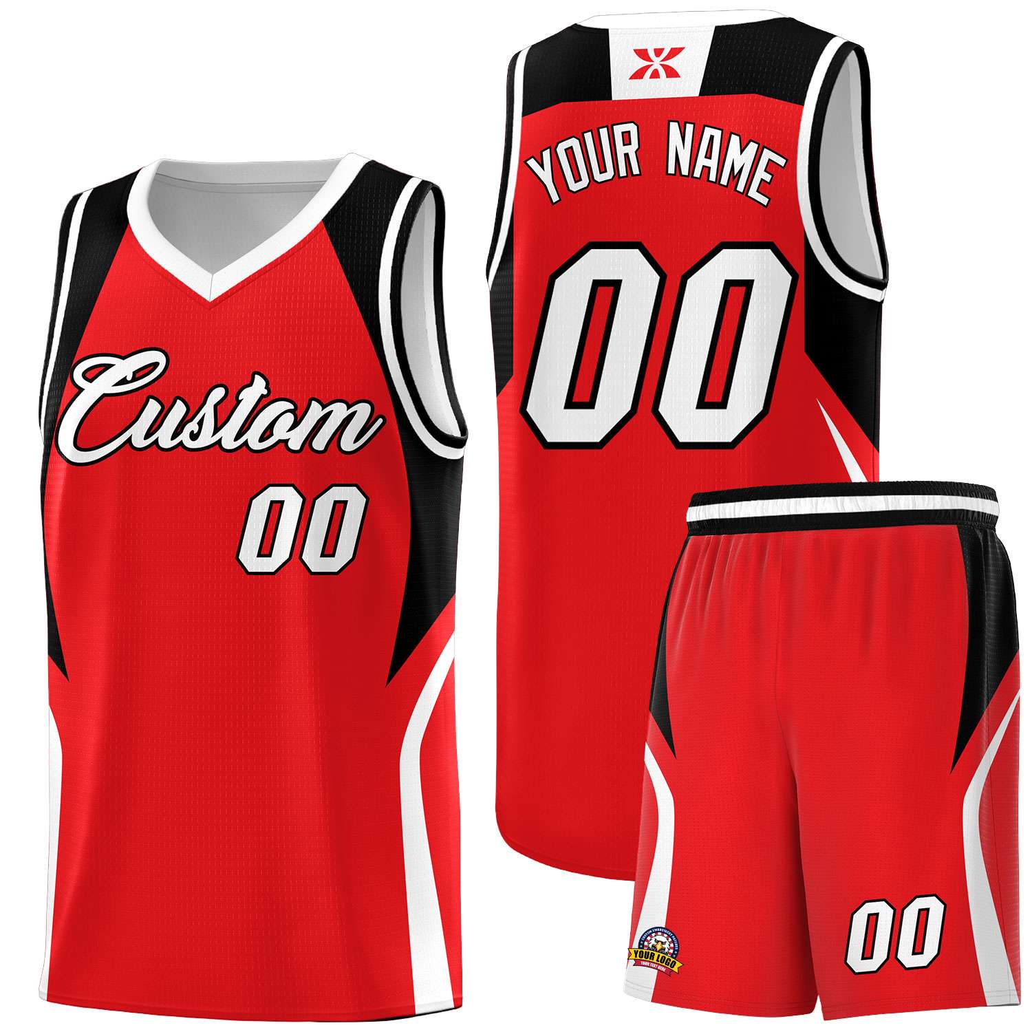 Custom Red Black and White Color Block Sports Uniform Basketball Jersey