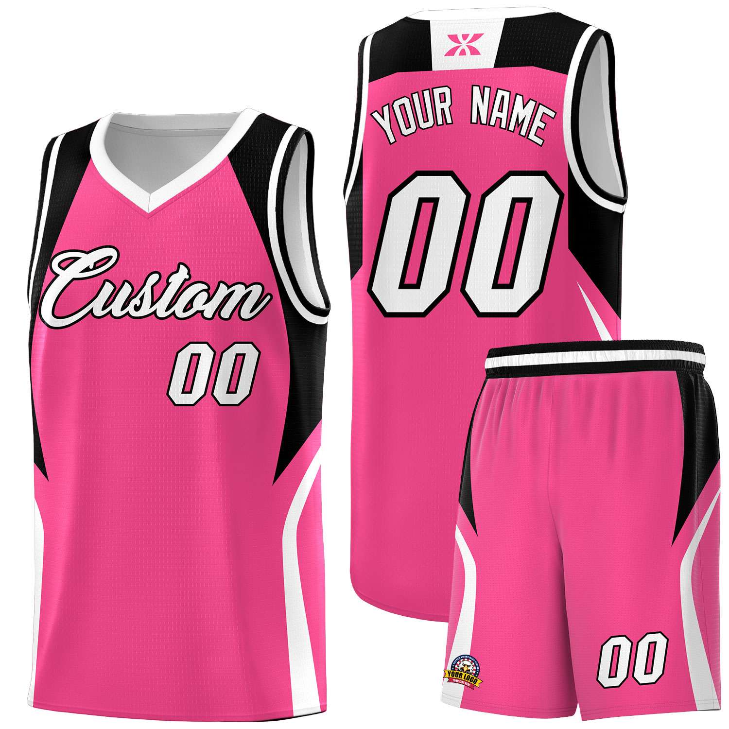 Custom Pink Black and White Color Block Sports Uniform Basketball Jersey