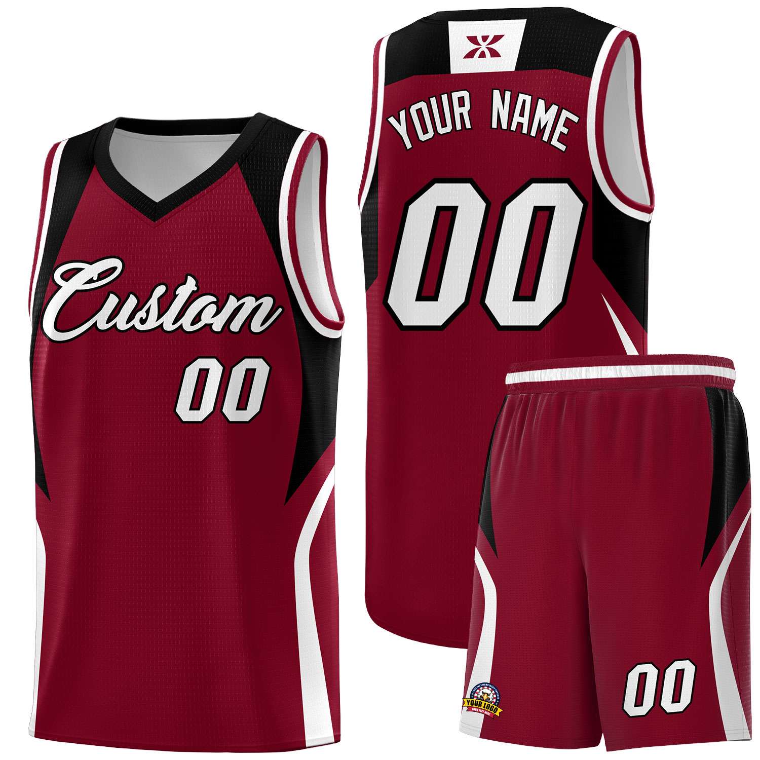 Custom Crimson Black and White Color Block Sports Uniform Basketball Jersey