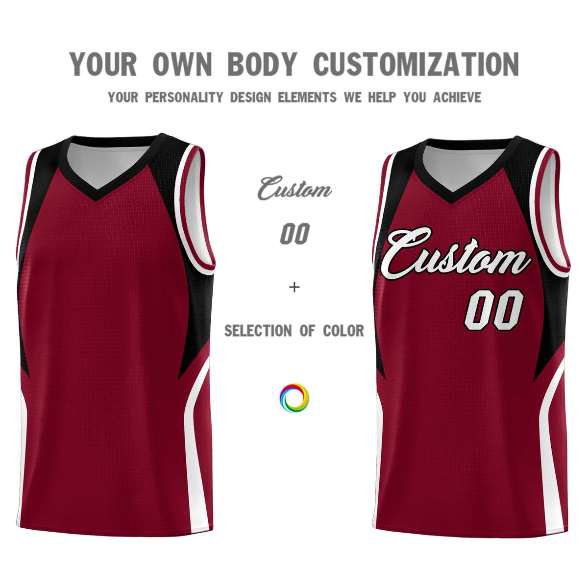 Custom Crimson Black and White Color Block Sports Uniform Basketball Jersey