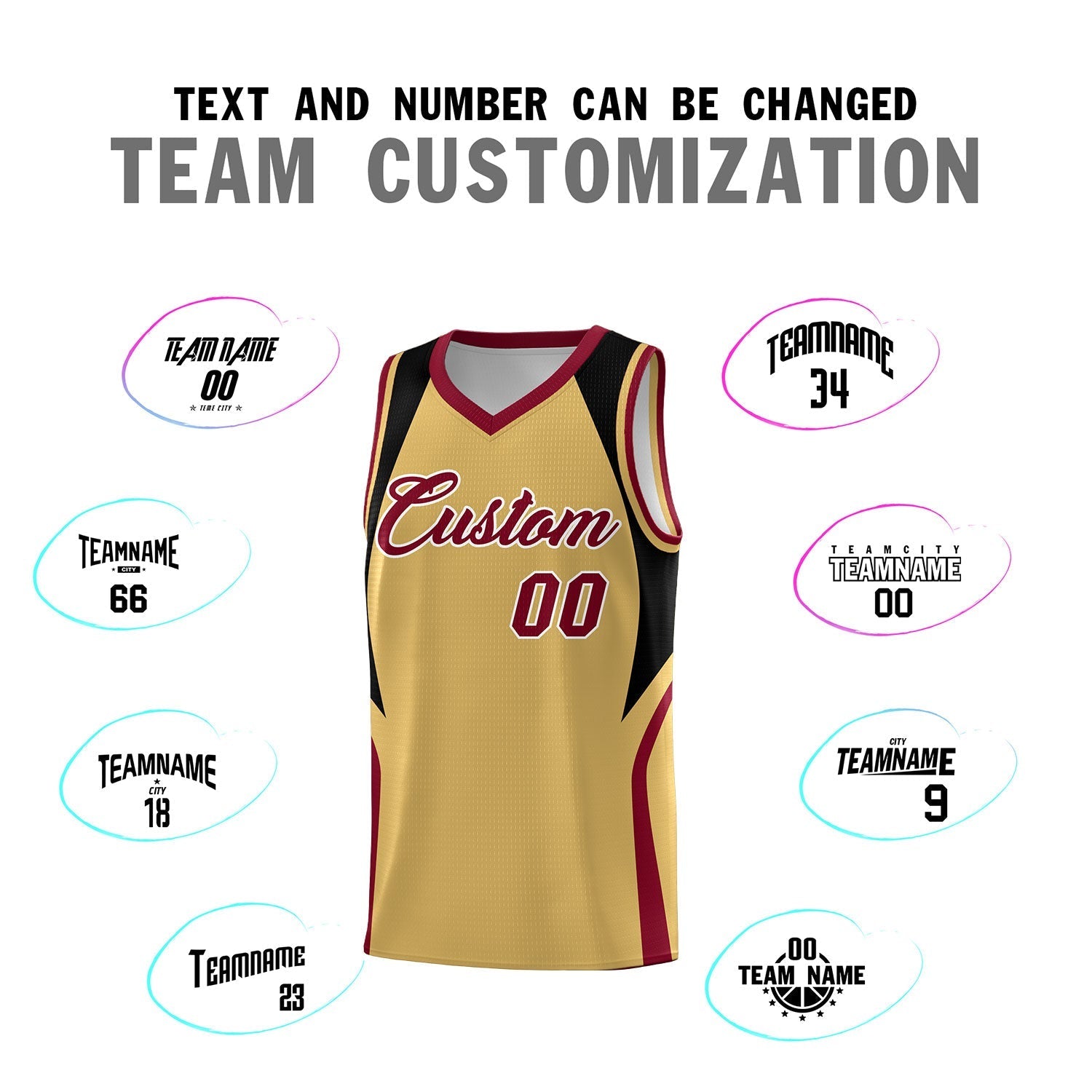 Custom Old Gold Black and Crimson Color Block Sports Uniform Basketball Jersey