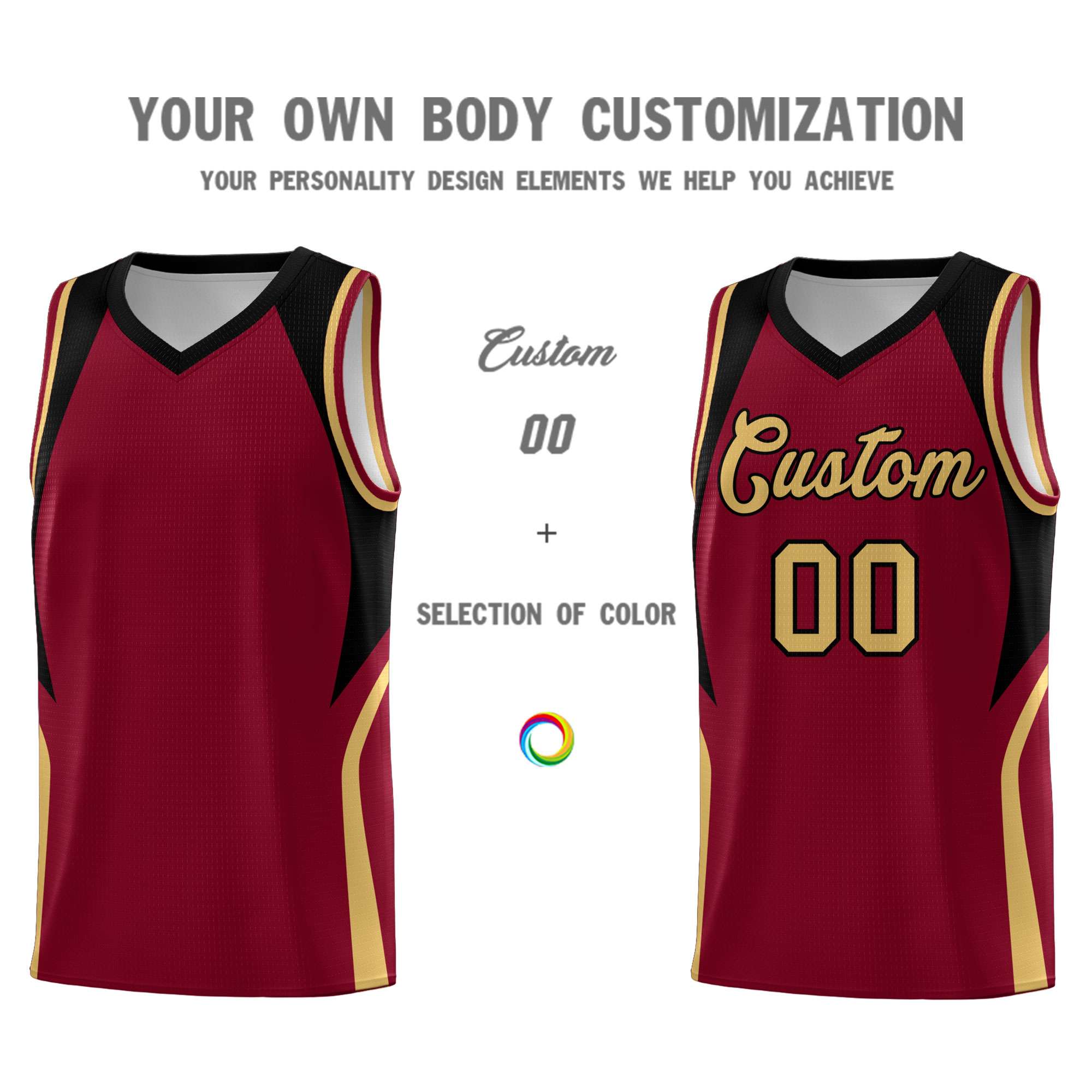 Custom Crimson Old Gold and Black Color Block Sports Uniform Basketball Jersey
