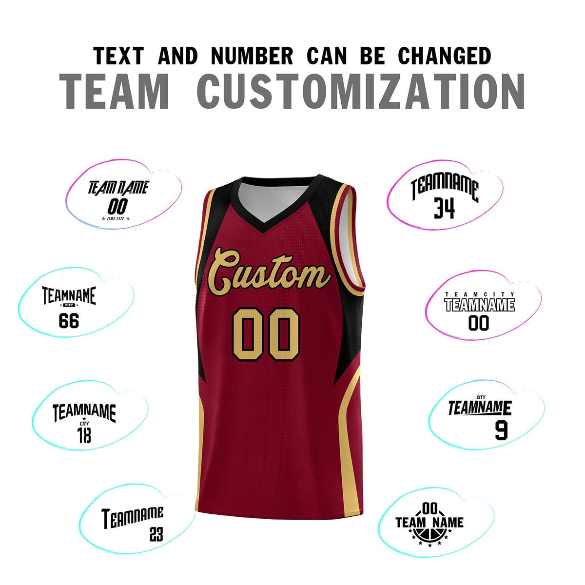 Custom Crimson Old Gold and Black Color Block Sports Uniform Basketball Jersey