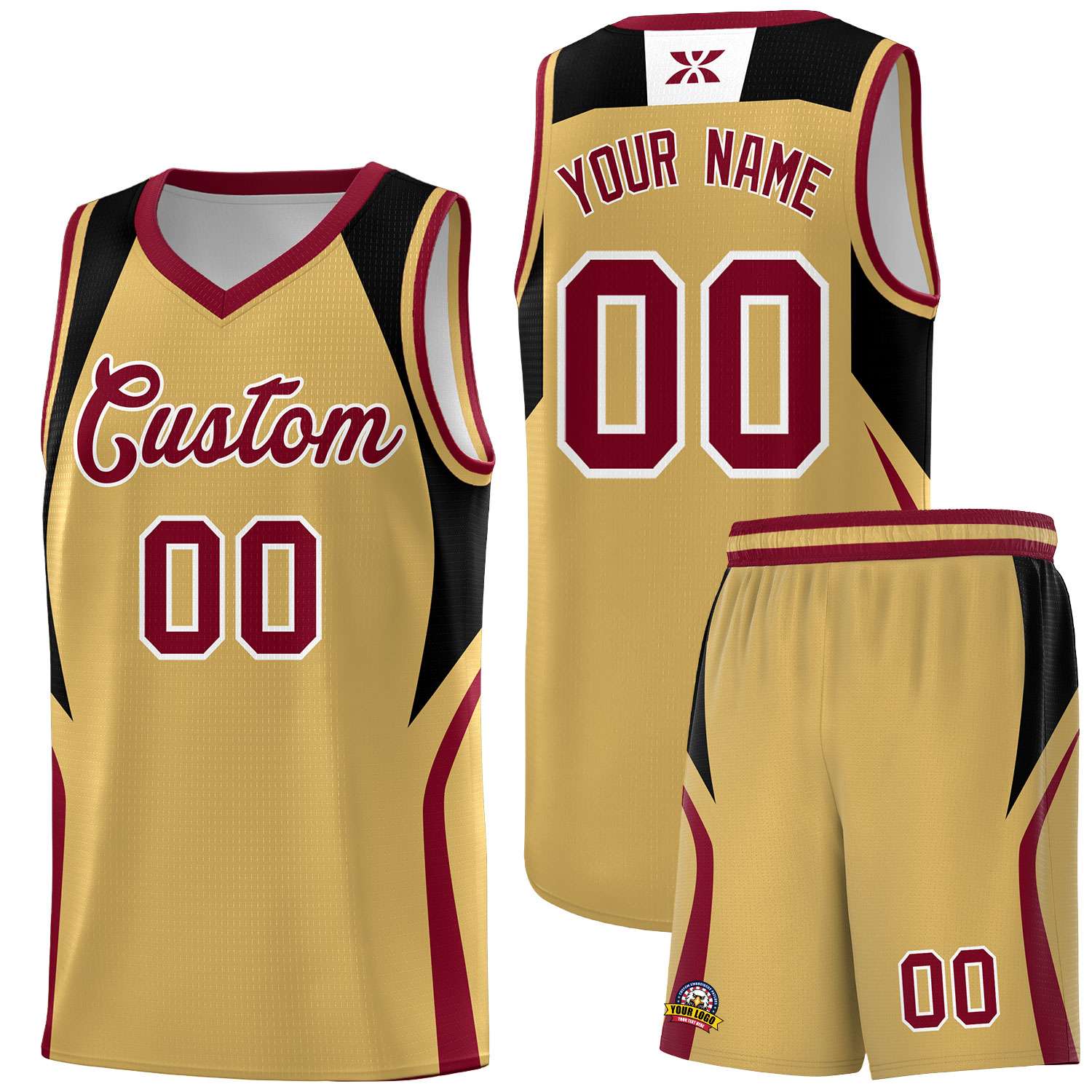 Custom Old Gold Black and Crimson Color Block Sports Uniform Basketball Jersey