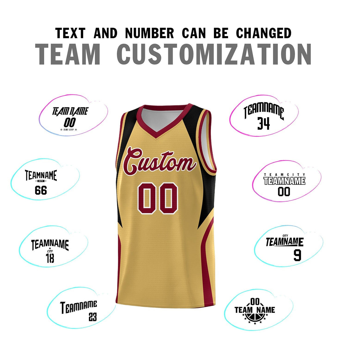 Custom Old Gold Black and Crimson Color Block Sports Uniform Basketball Jersey