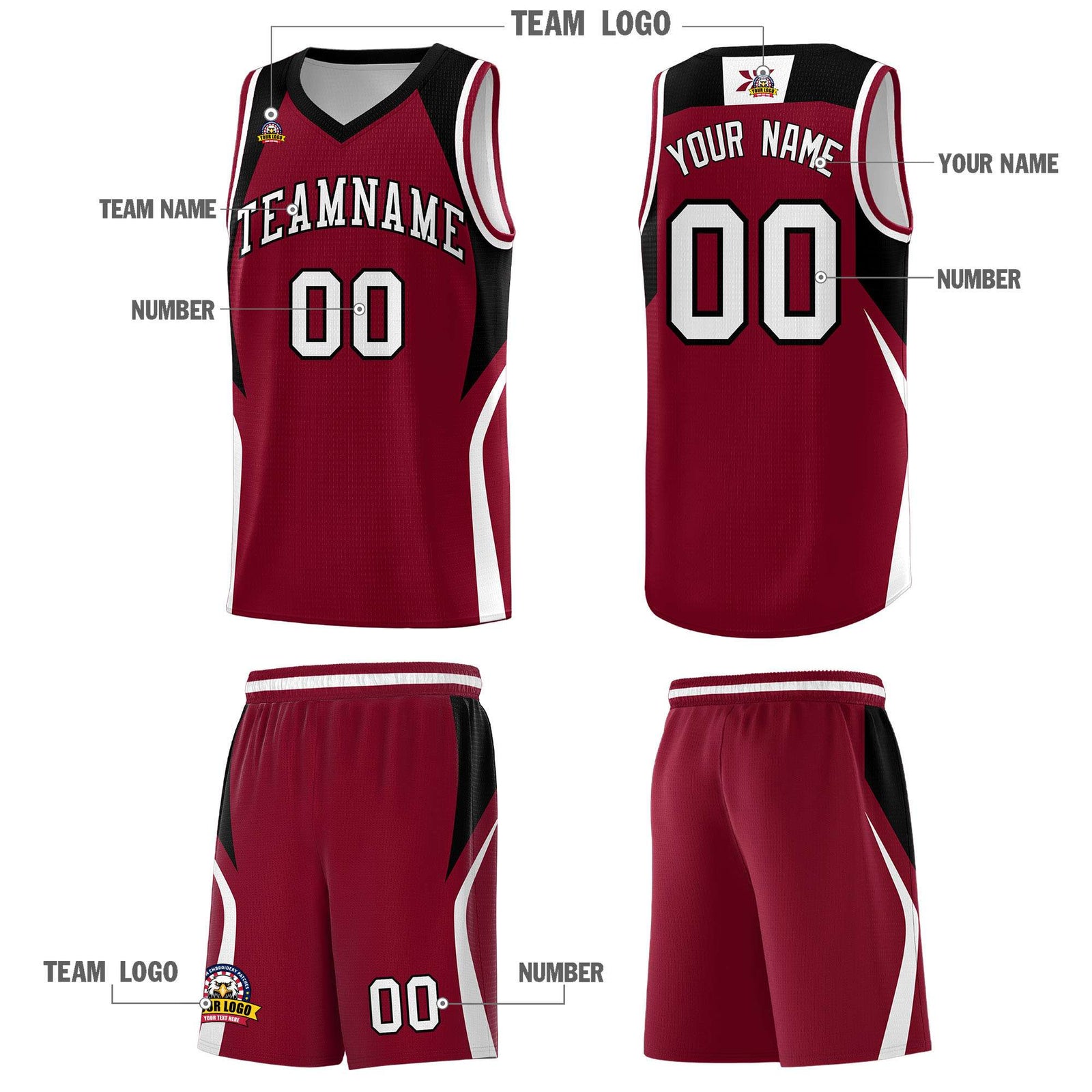 Custom Crimson Black and White Color Block Sports Uniform Basketball Jersey