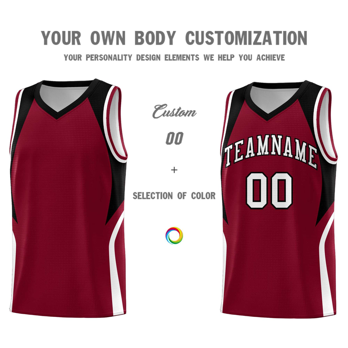 Custom Crimson Black and White Color Block Sports Uniform Basketball Jersey