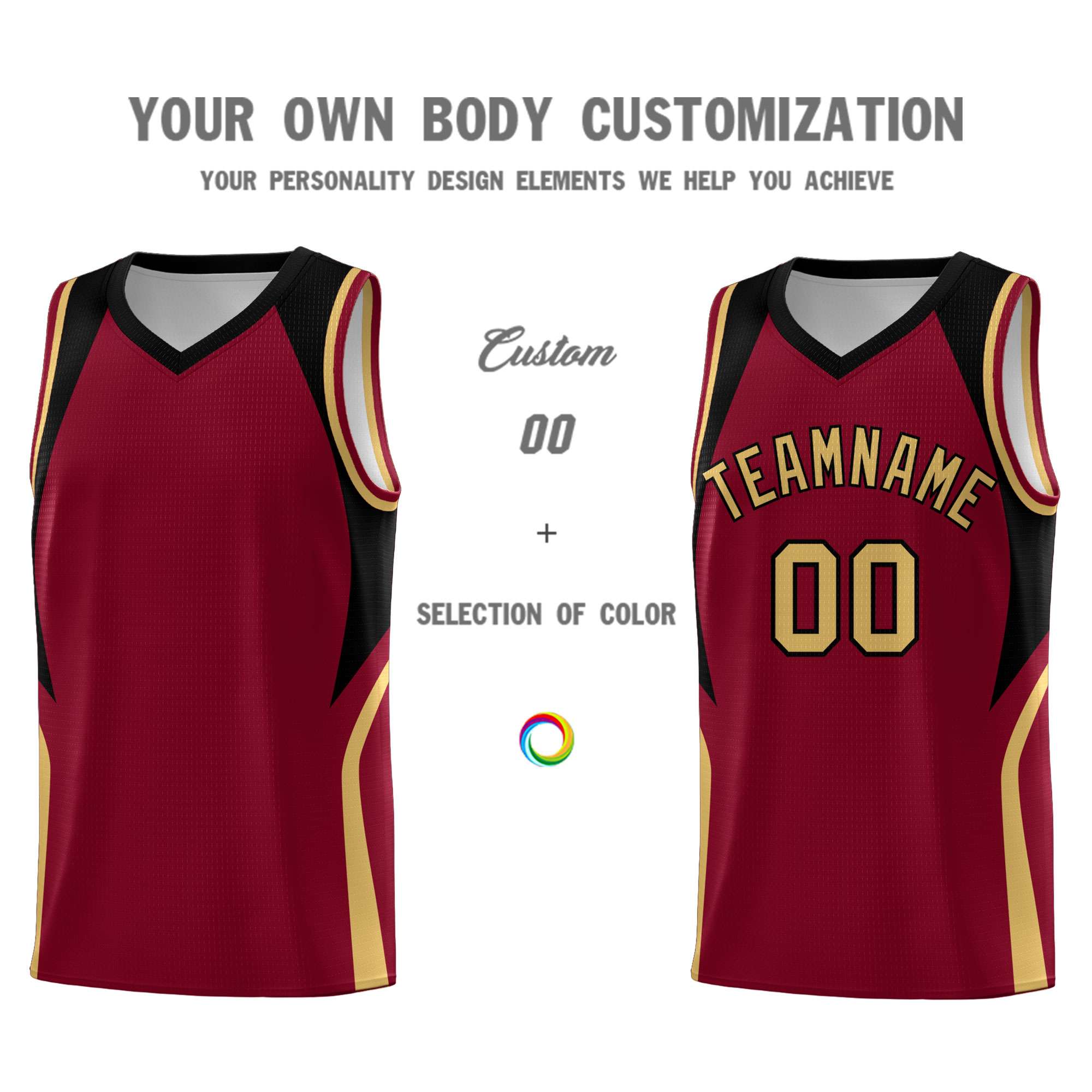 Custom Crimson Old Gold and Black Color Block Sports Uniform Basketball Jersey