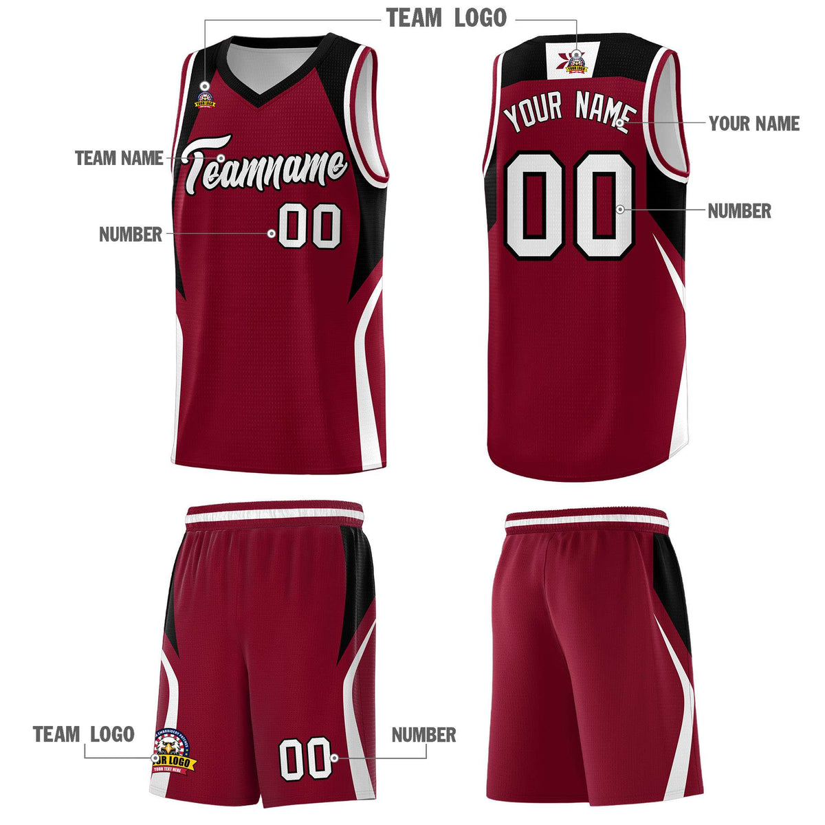 Custom Crimson Black and White Color Block Sports Uniform Basketball Jersey