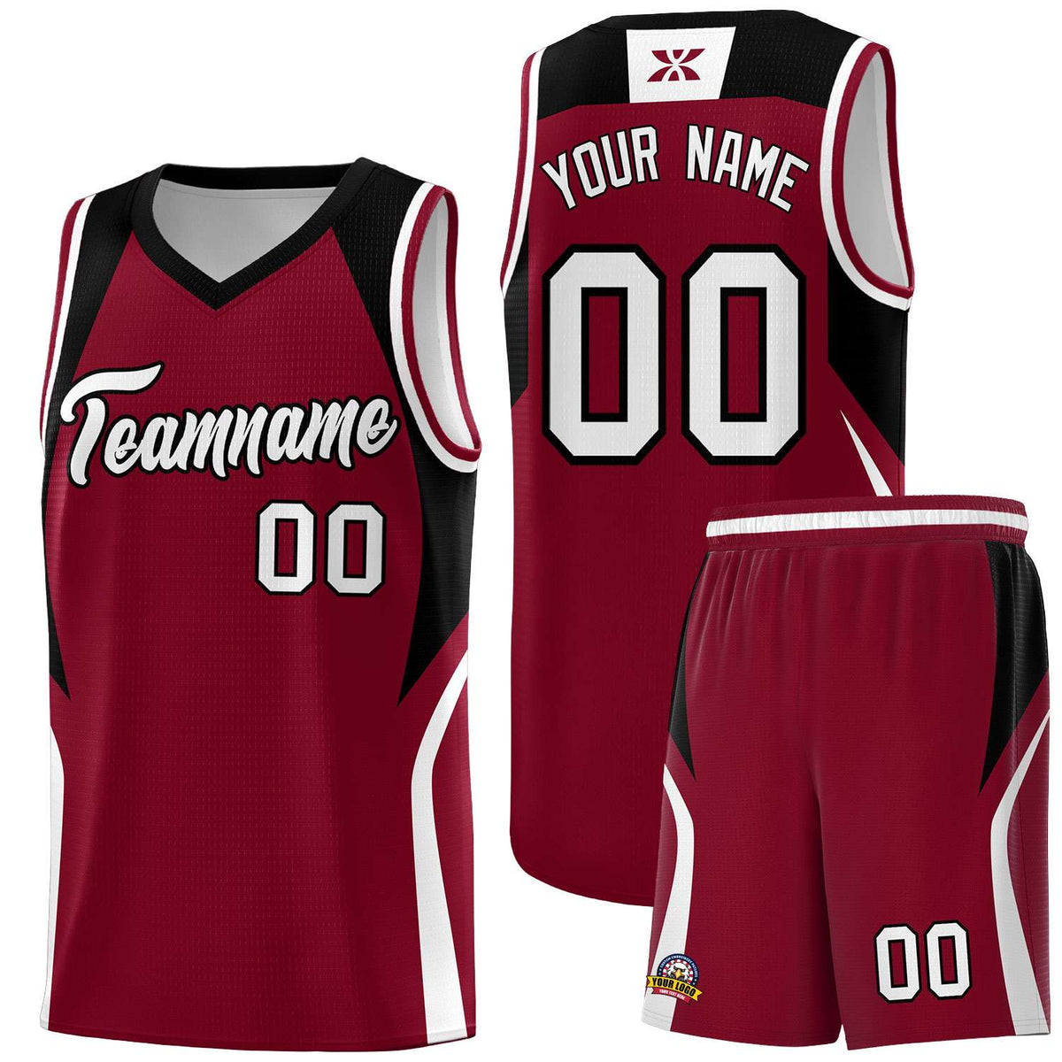 Custom Crimson Black and White Color Block Sports Uniform Basketball Jersey