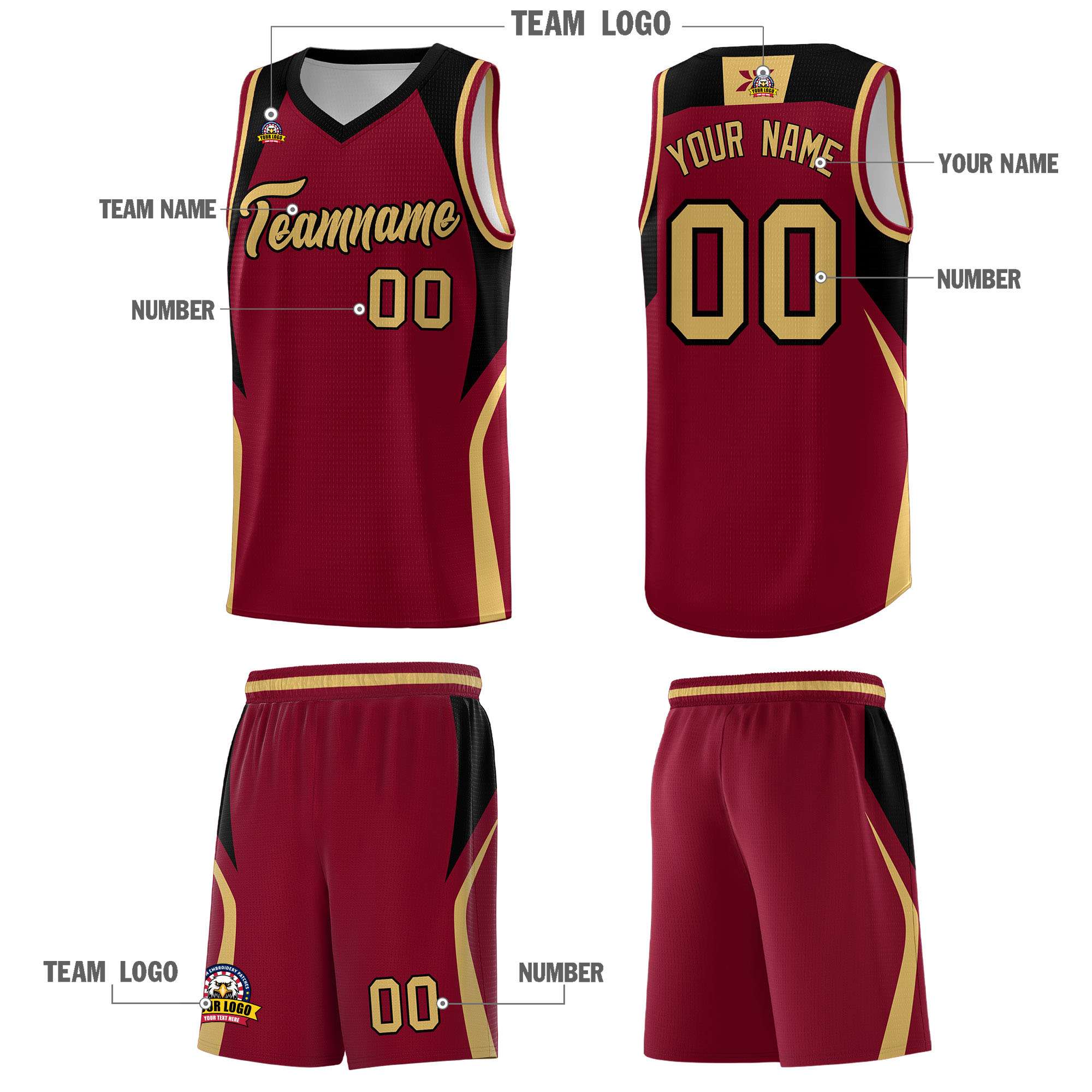Custom Crimson Old Gold and Black Color Block Sports Uniform Basketball Jersey