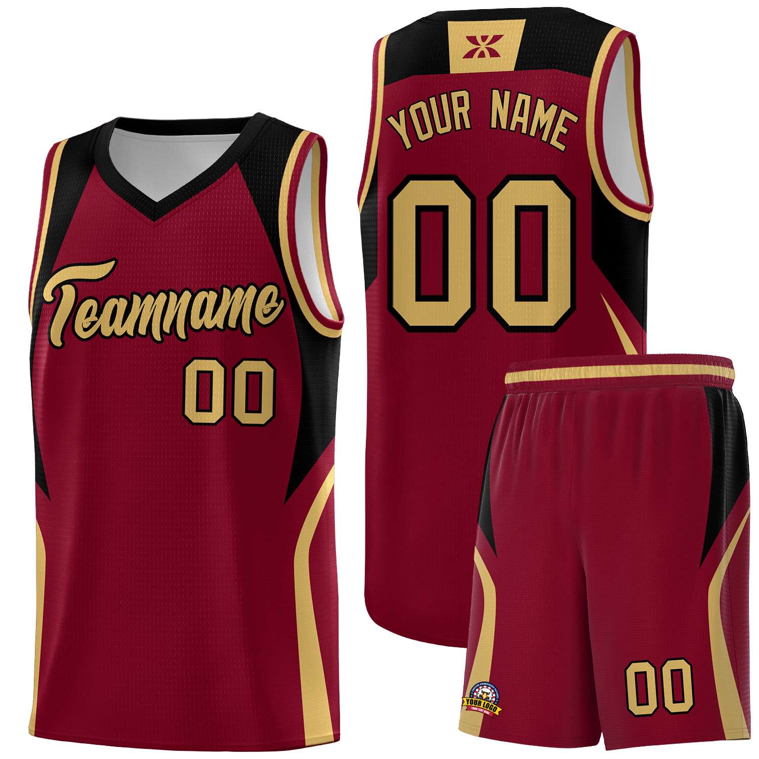 Custom Crimson Old Gold and Black Color Block Sports Uniform Basketball Jersey