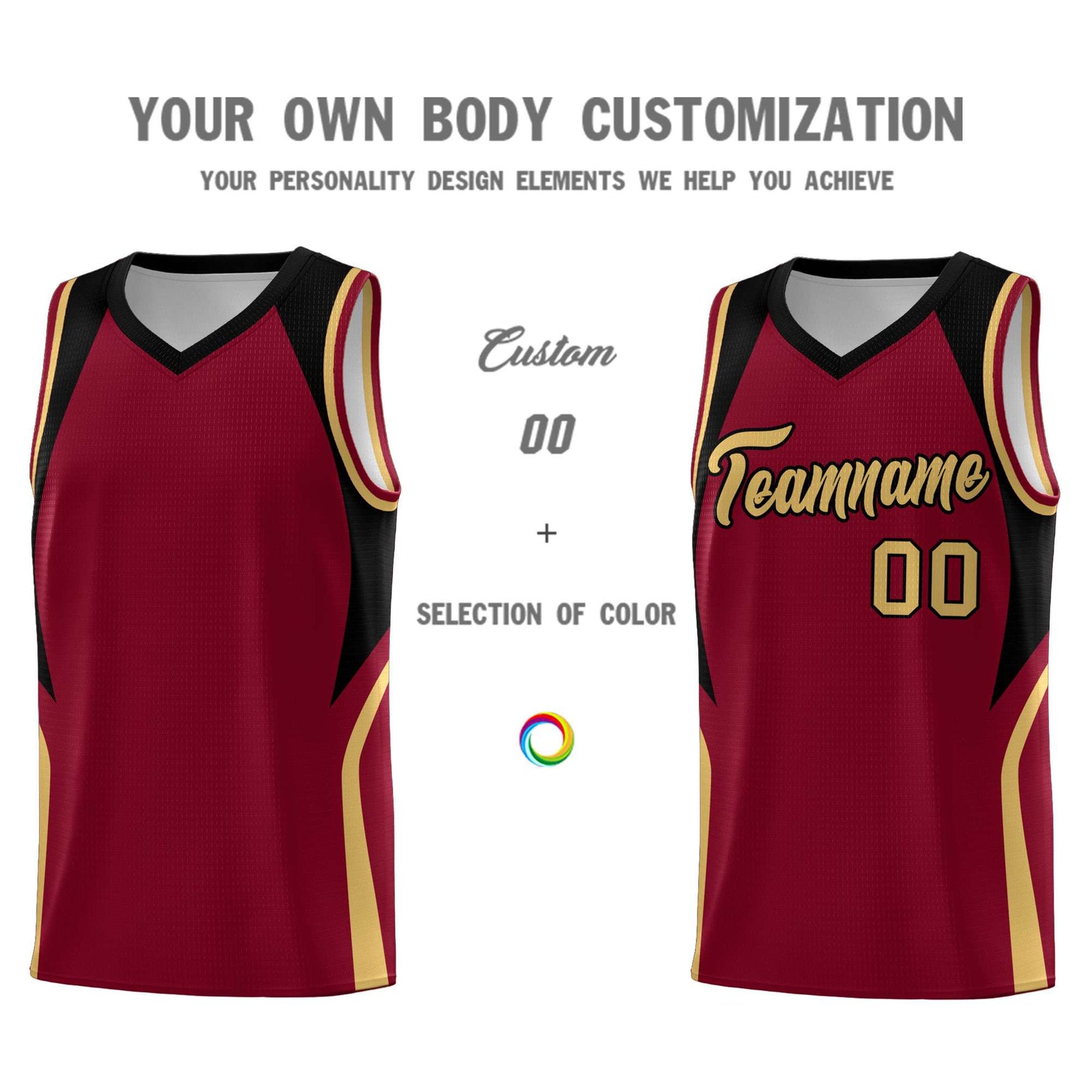 Custom Crimson Old Gold and Black Color Block Sports Uniform Basketball Jersey