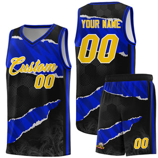 Custom Black Royal-Navy Tear Graffiti Pattern Sports Uniform Basketball Jersey - Style 1