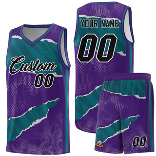 Custom Purple Aqua-Black Tear Graffiti Pattern Sports Uniform Basketball Jersey - Style 1