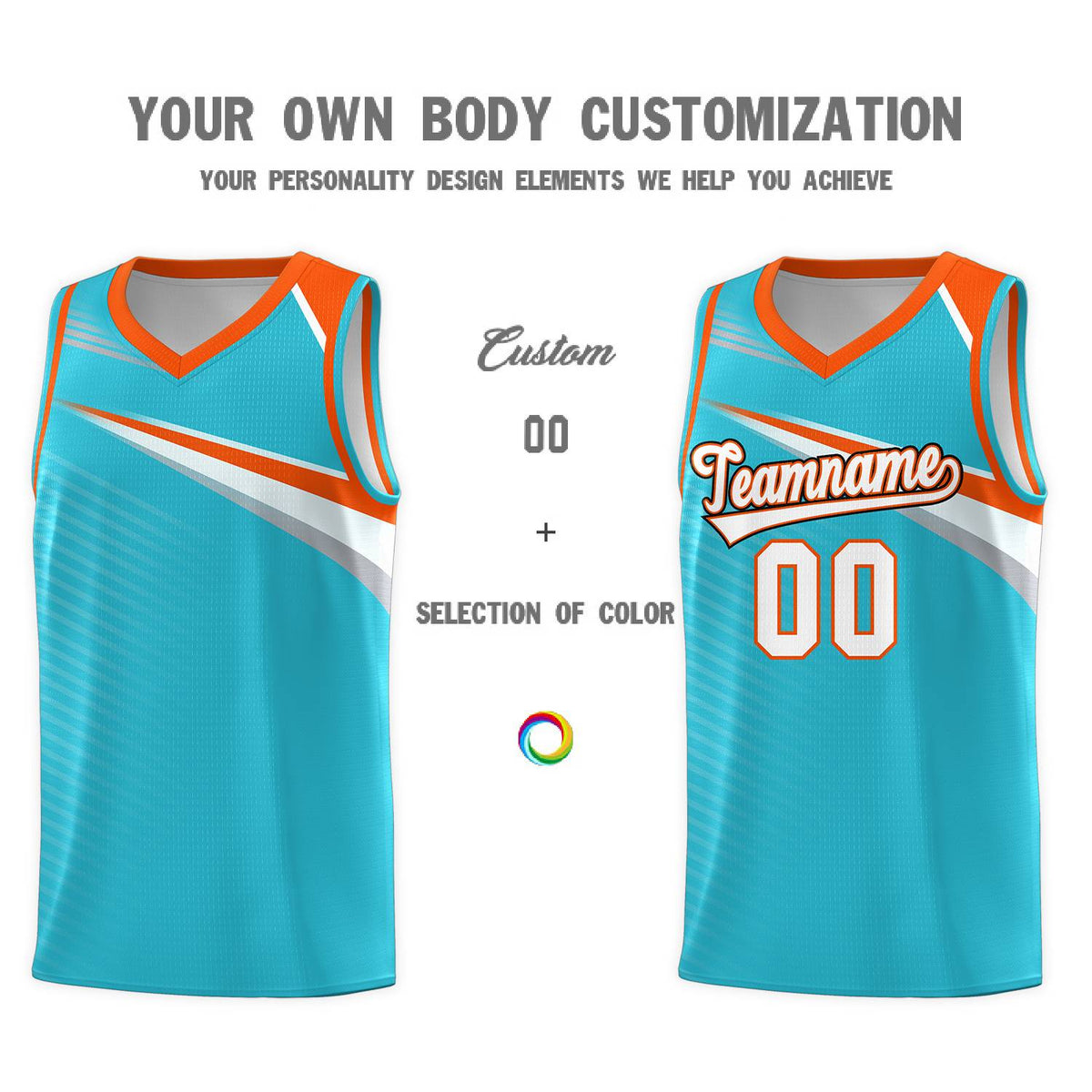 Custom Light Blue White-Orange Chest Color Block Sports Uniform Basketball Jersey