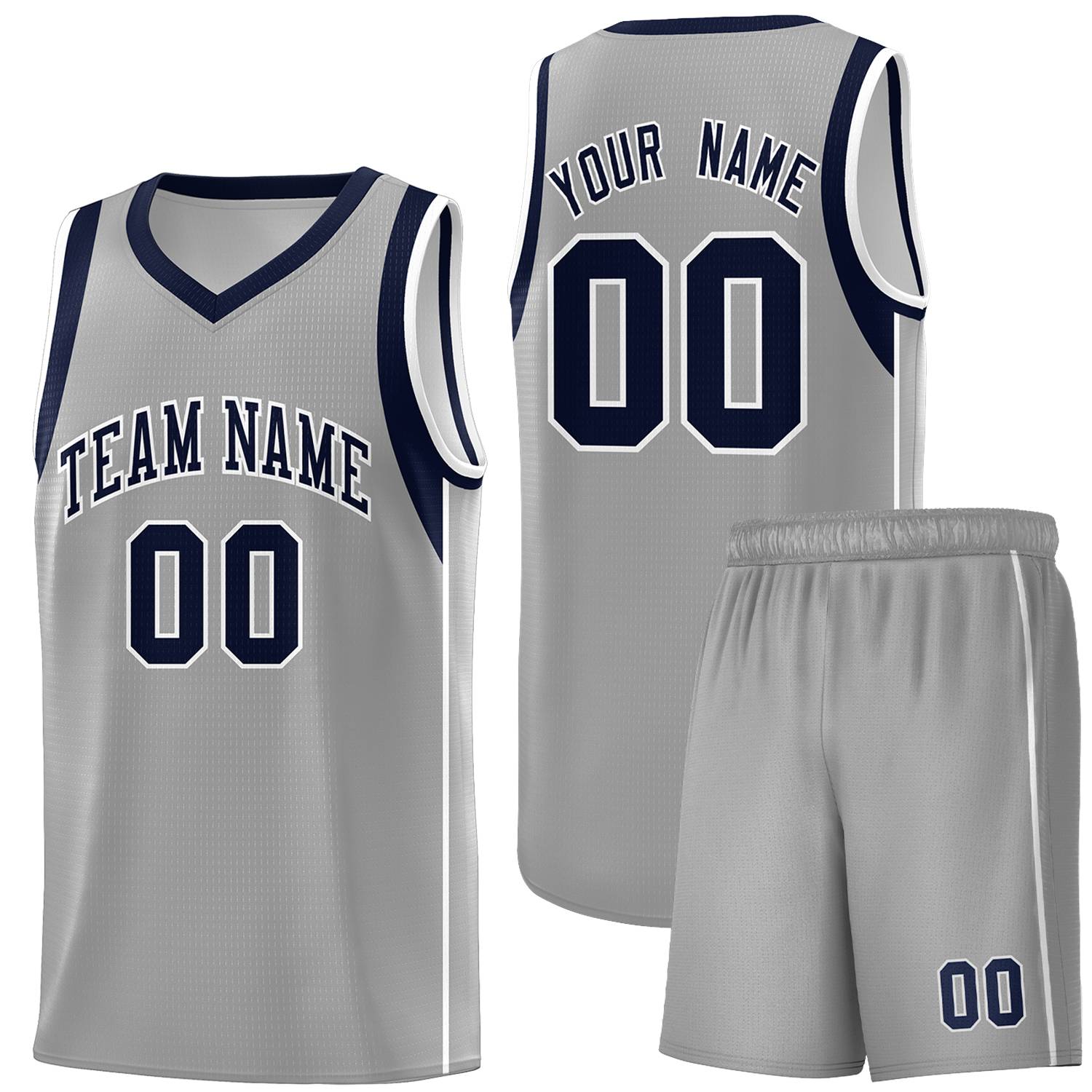 Custom Gray Navy-White Sleeve Color Blocking Classic Sets Sports Uniform Basketball Jersey