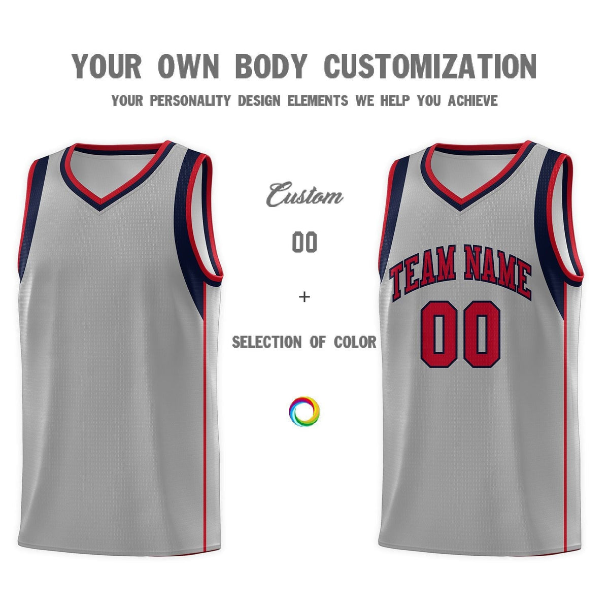 Custom Gray Navy-Red Sleeve Color Blocking Classic Sets Sports Uniform Basketball Jersey